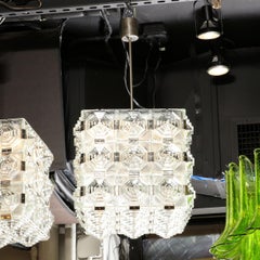 Modernistische Glas- und Chrom-Hängeleuchten aus der Jahrhundertmitte von Kinkeldey