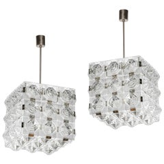 Mid-Century Modernist Glass & Chrome Fitted Pendant Chandeliers by Kinkeldey Mid-Century Modernist Glass & Chrome Fitted Pendant Chandeliers by Kinkeldey