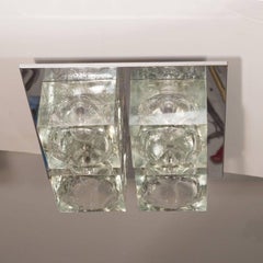 Lustre encastré cubique en verre moderniste du milieu du siècle dernier de Sciolari en chrome
