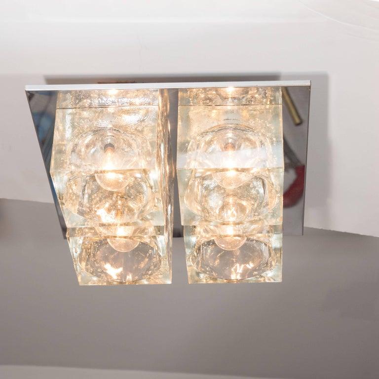 Mid-Century Modernist Glass Cube Flush Mount Chandelier by Sciolari in Chrome For Sale 1