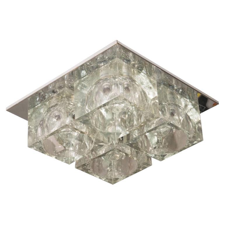 Mid-Century Modernist Glass Cube Flush Mount Chandelier by Sciolari in Chrome