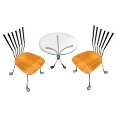 Vintage Mid Century Modernist Golfclub Side Table w/ Matching Chairs