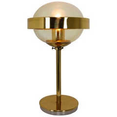 Mid-Century Modernist Hand-Blowed Glass and Brass Table Lamp, 1960s