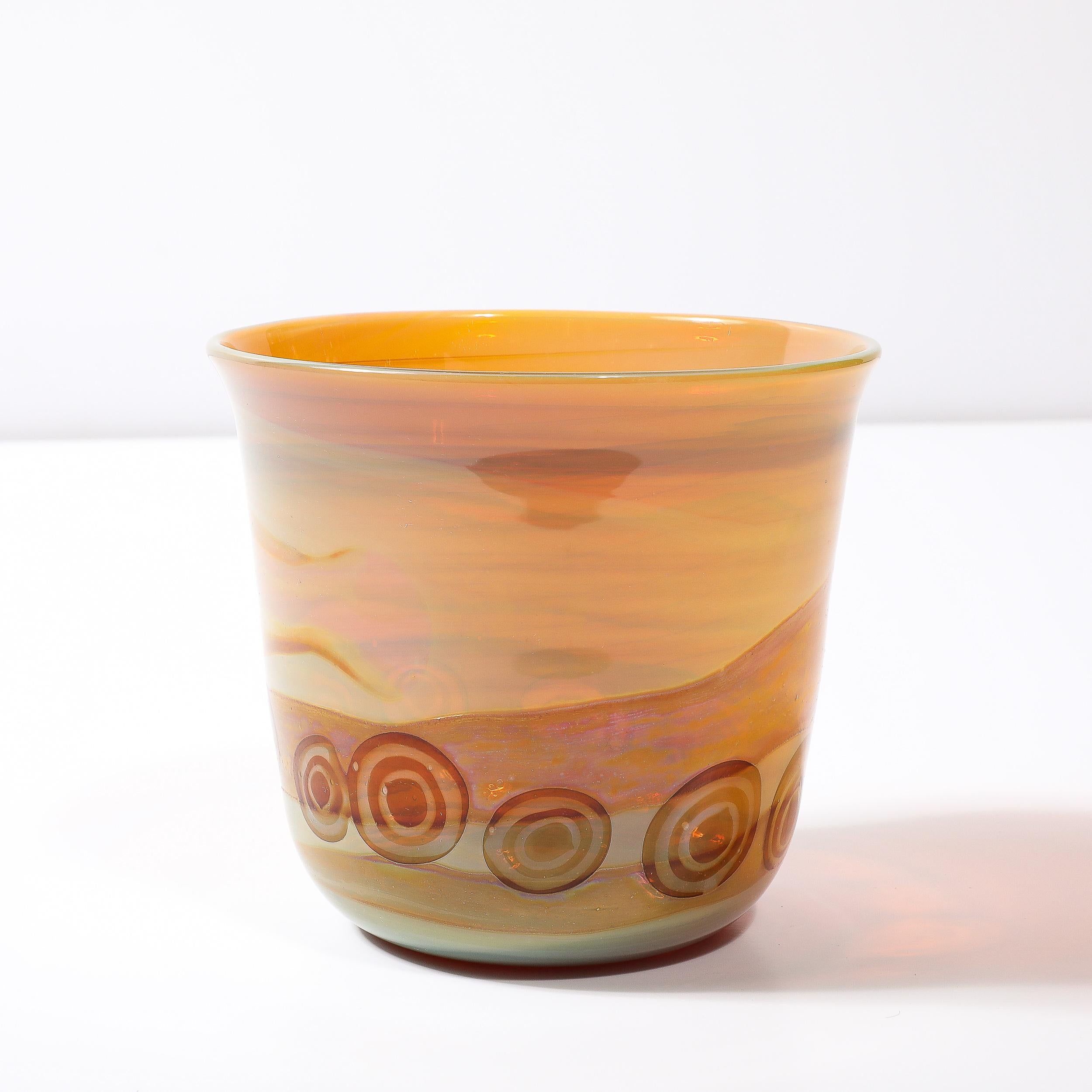 Mid-Century Modernist Hand-Blown Banded Citrine w/ Amber Ring Murano Glass Vase For Sale 5