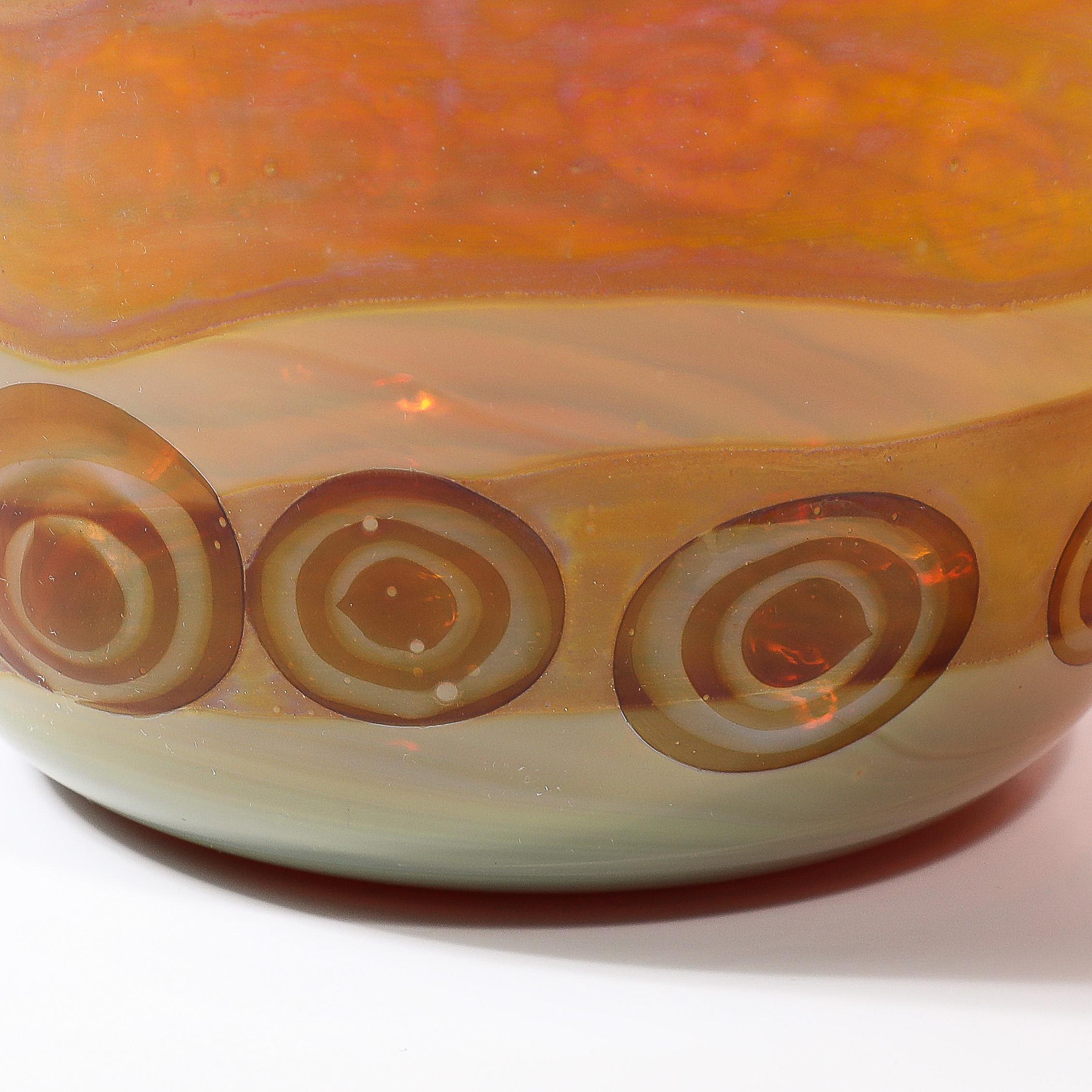 Mid-Century Modernist Hand-Blown Banded Citrine w/ Amber Ring Murano Glass Vase For Sale 6