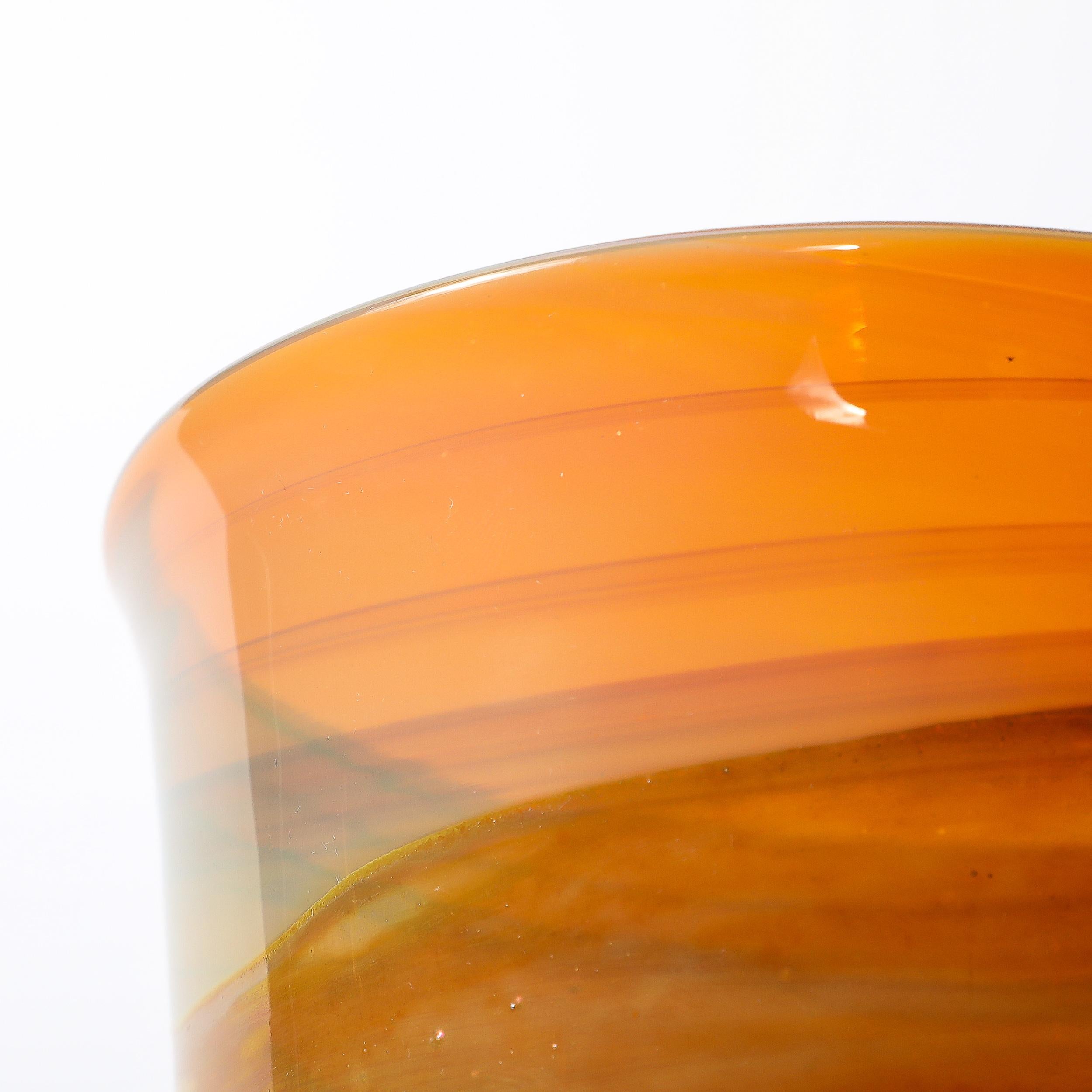 Mid-Century Modernist Hand-Blown Banded Citrine w/ Amber Ring Murano Glass Vase For Sale 8