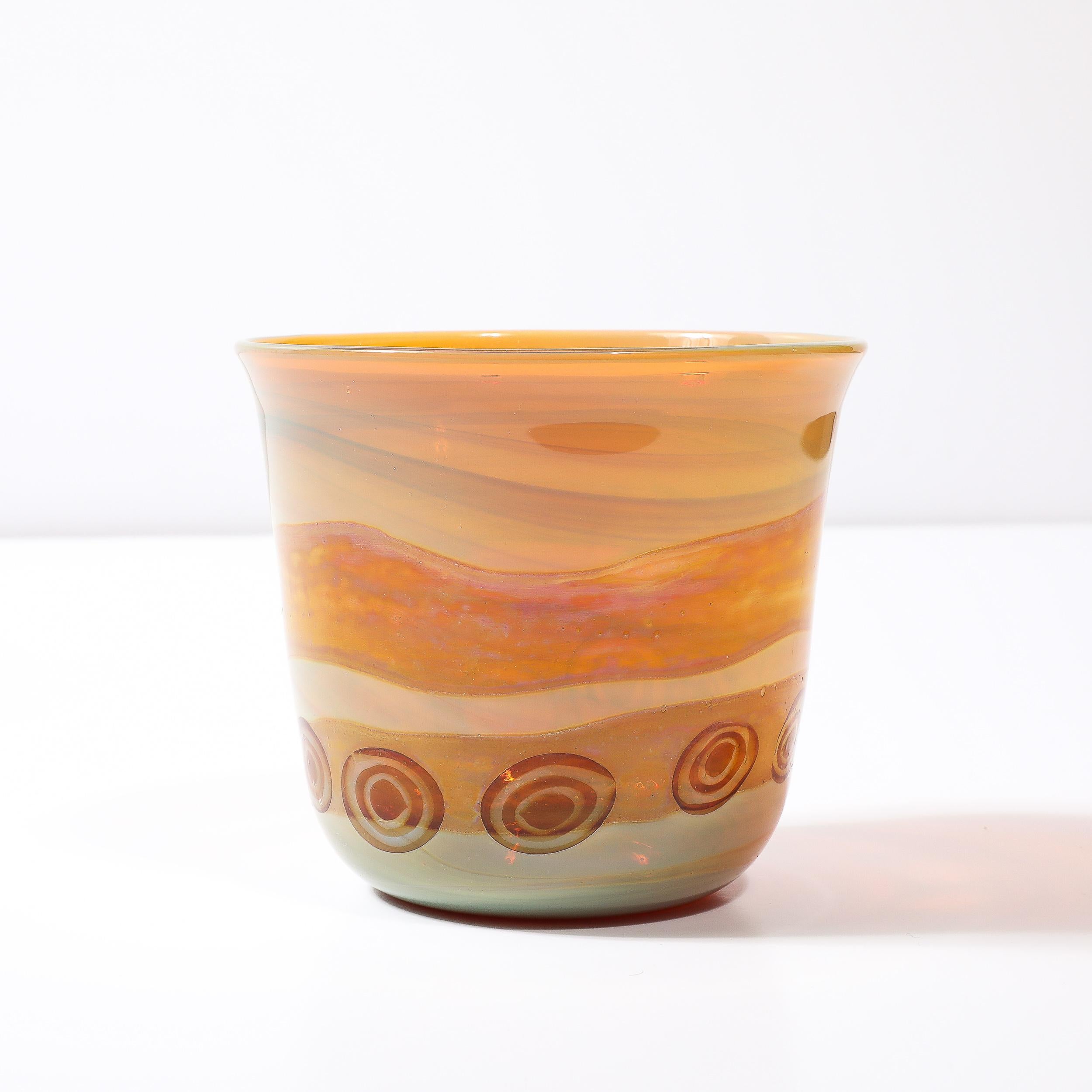 Mid-Century Modernist Hand-Blown Banded Citrine w/ Amber Ring Murano Glass Vase For Sale 3
