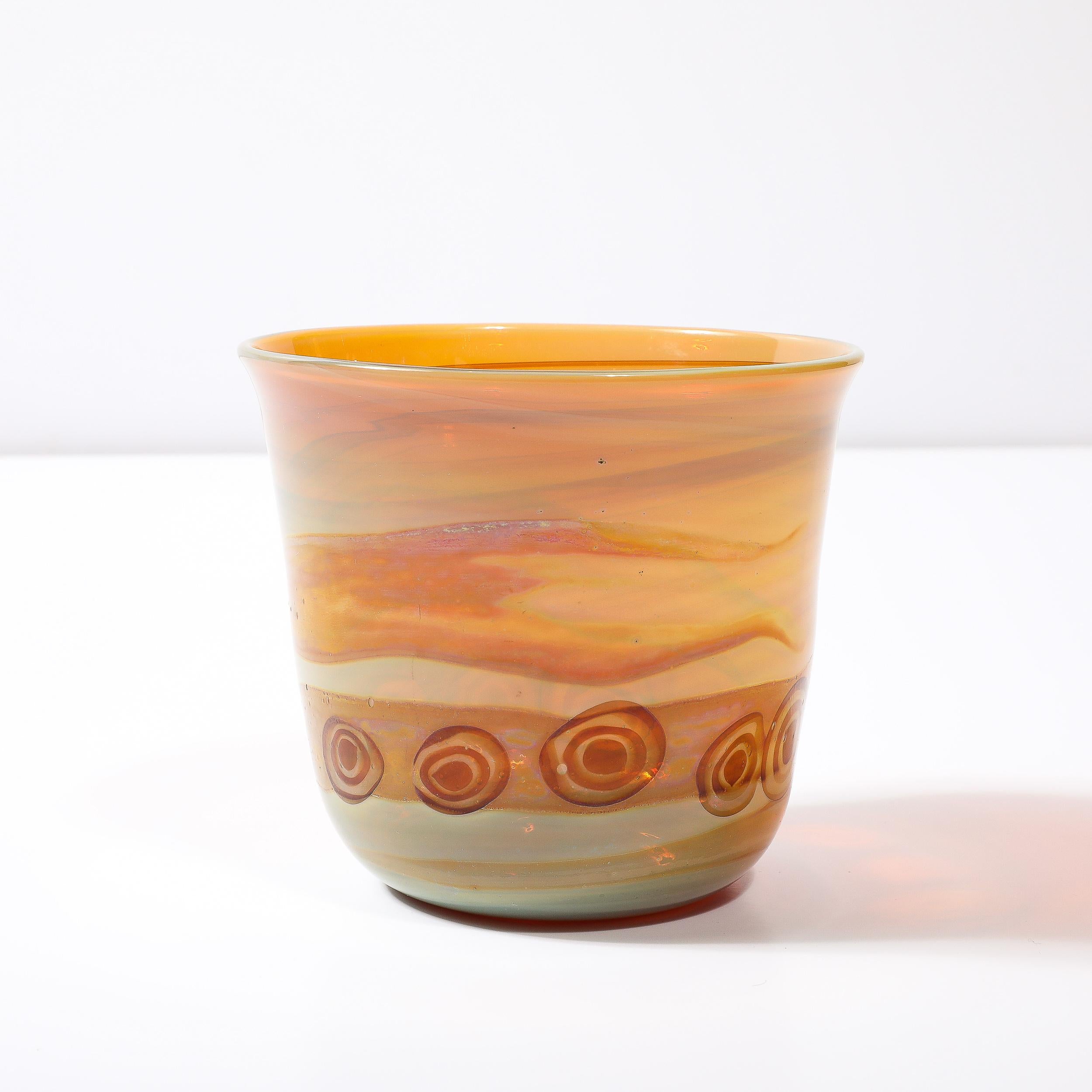 Mid-Century Modernist Hand-Blown Banded Citrine w/ Amber Ring Murano Glass Vase For Sale 4