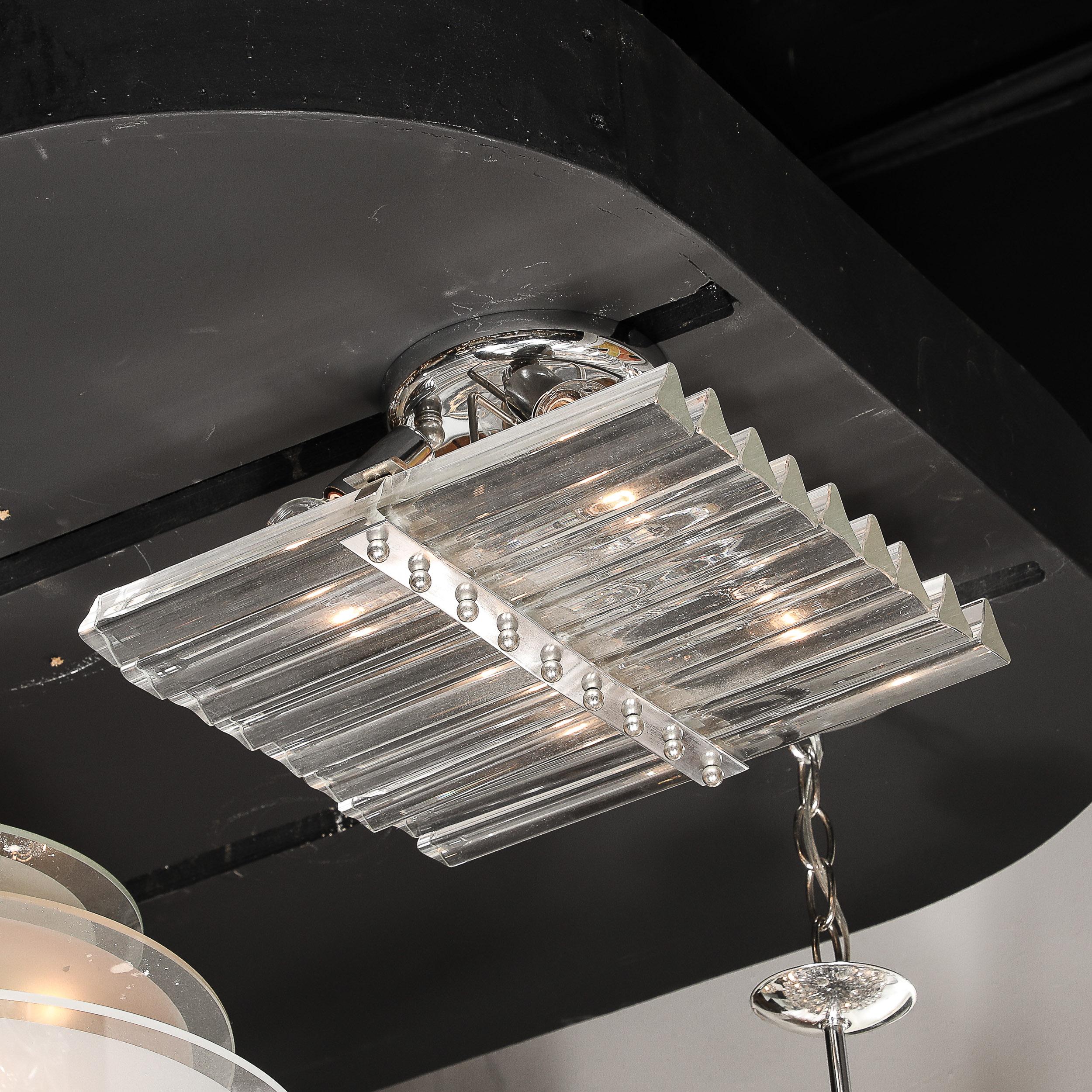 italien Plafonnier moderniste du milieu du siècle en verre Murano soufflé à la main et chrome en vente
