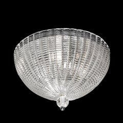 Mid-Century Modernist Hand Blown Domed Translucent Murano Glass Flush Mount