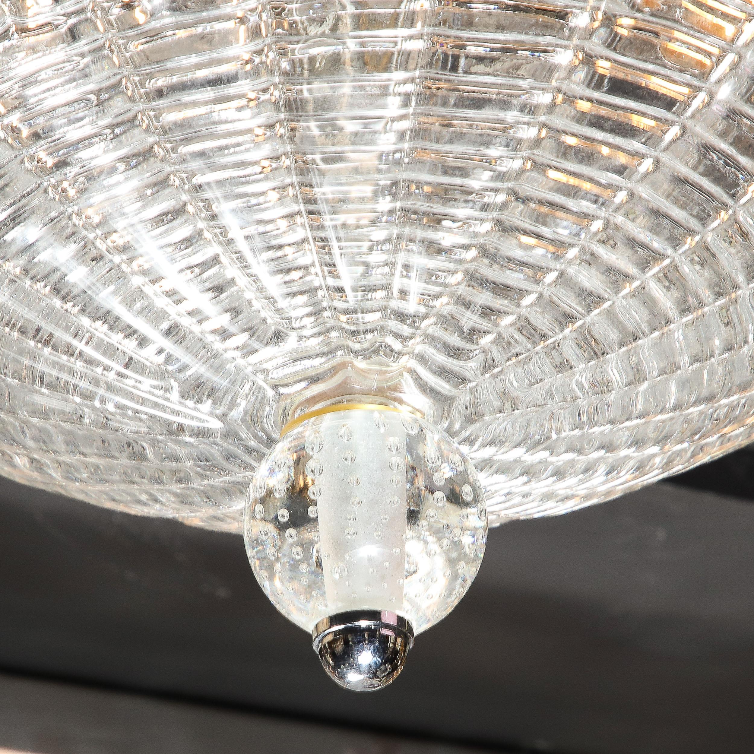 Italian Mid-Century Modernist Hand Blown Domed Translucent Murano Glass Flush Mount For Sale