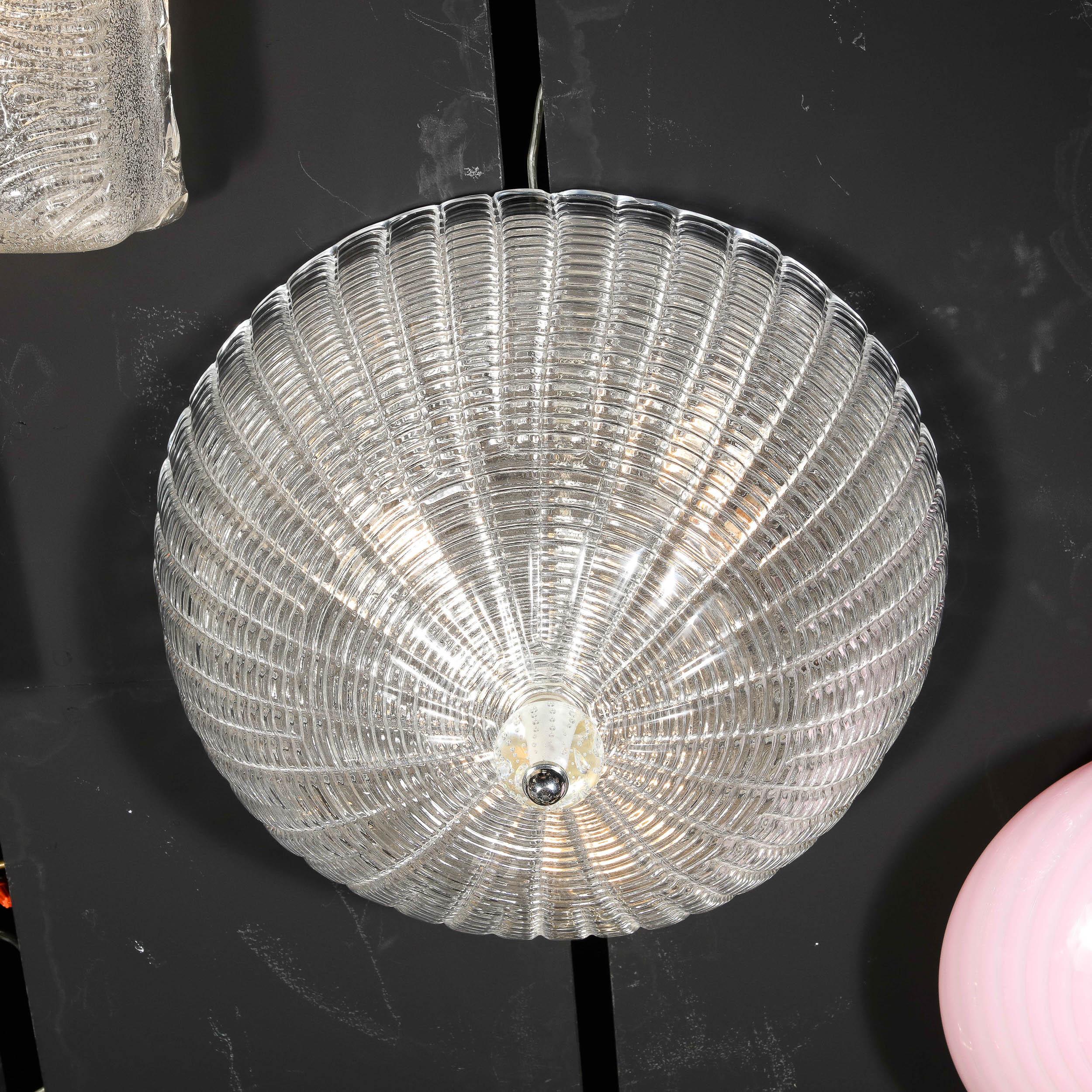 Mid-Century Modernist Hand Blown Domed Translucent Murano Glass Flush Mount For Sale 3
