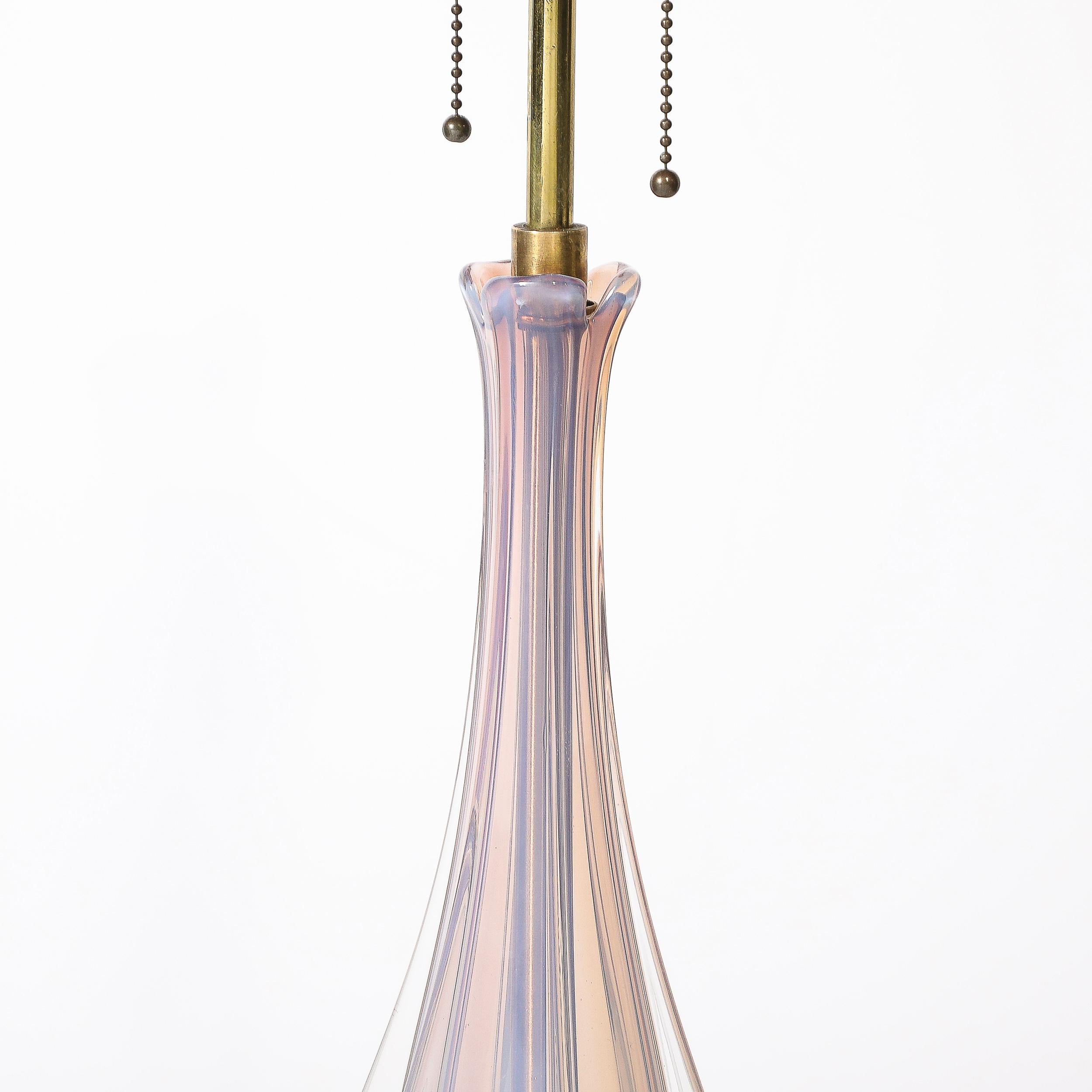 Mid-Century Modernist Hand-Blown Fluted & Opalescent Murano Glass Table Lamps 4