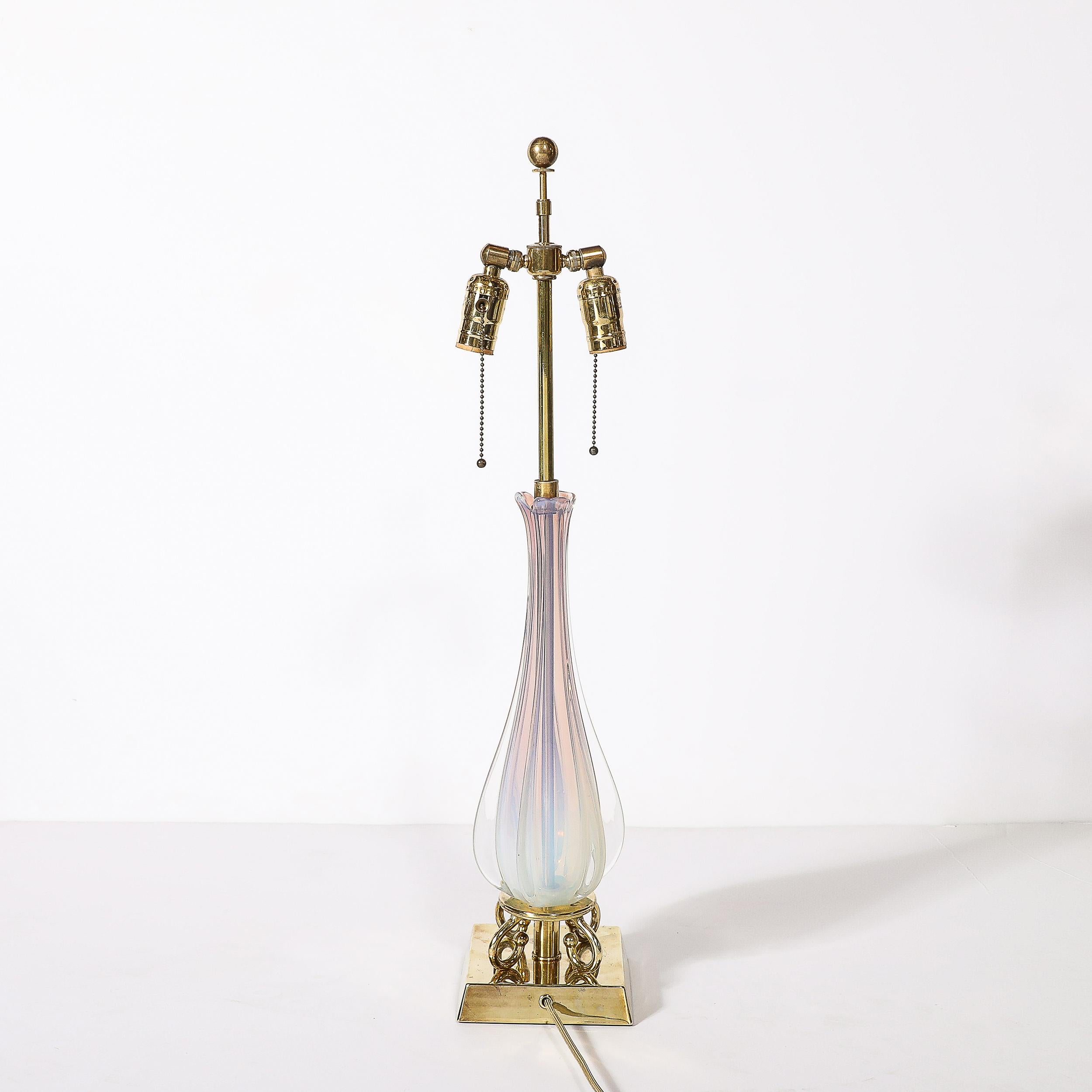 Mid-Century Modernist Hand-Blown Fluted & Opalescent Murano Glass Table Lamps 5