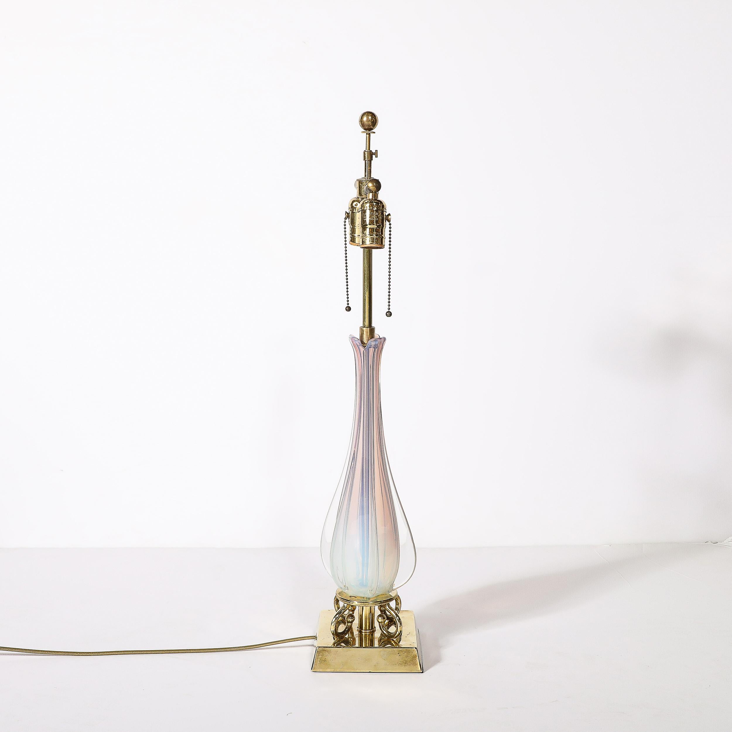 Mid-Century Modernist Hand-Blown Fluted & Opalescent Murano Glass Table Lamps 6