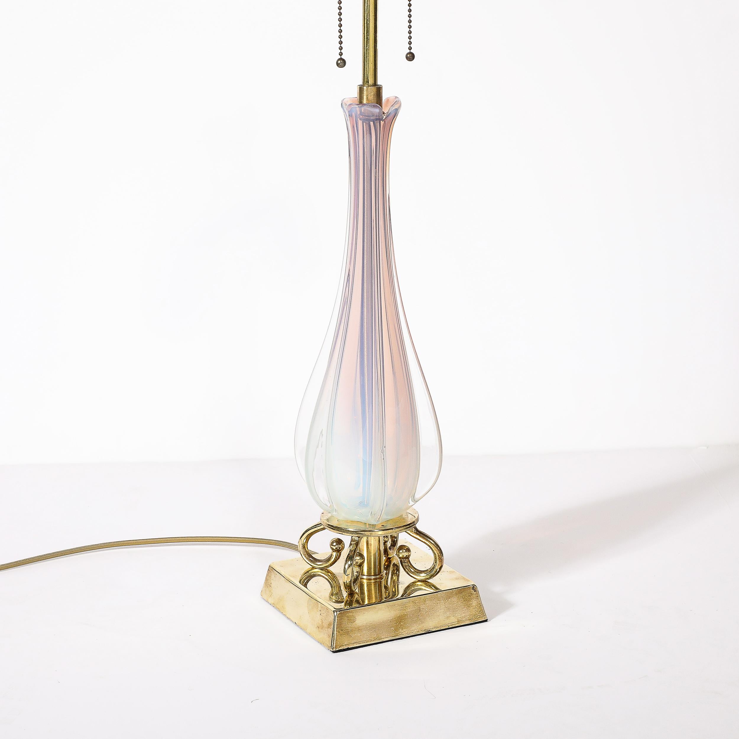 Mid-Century Modernist Hand-Blown Fluted & Opalescent Murano Glass Table Lamps 7