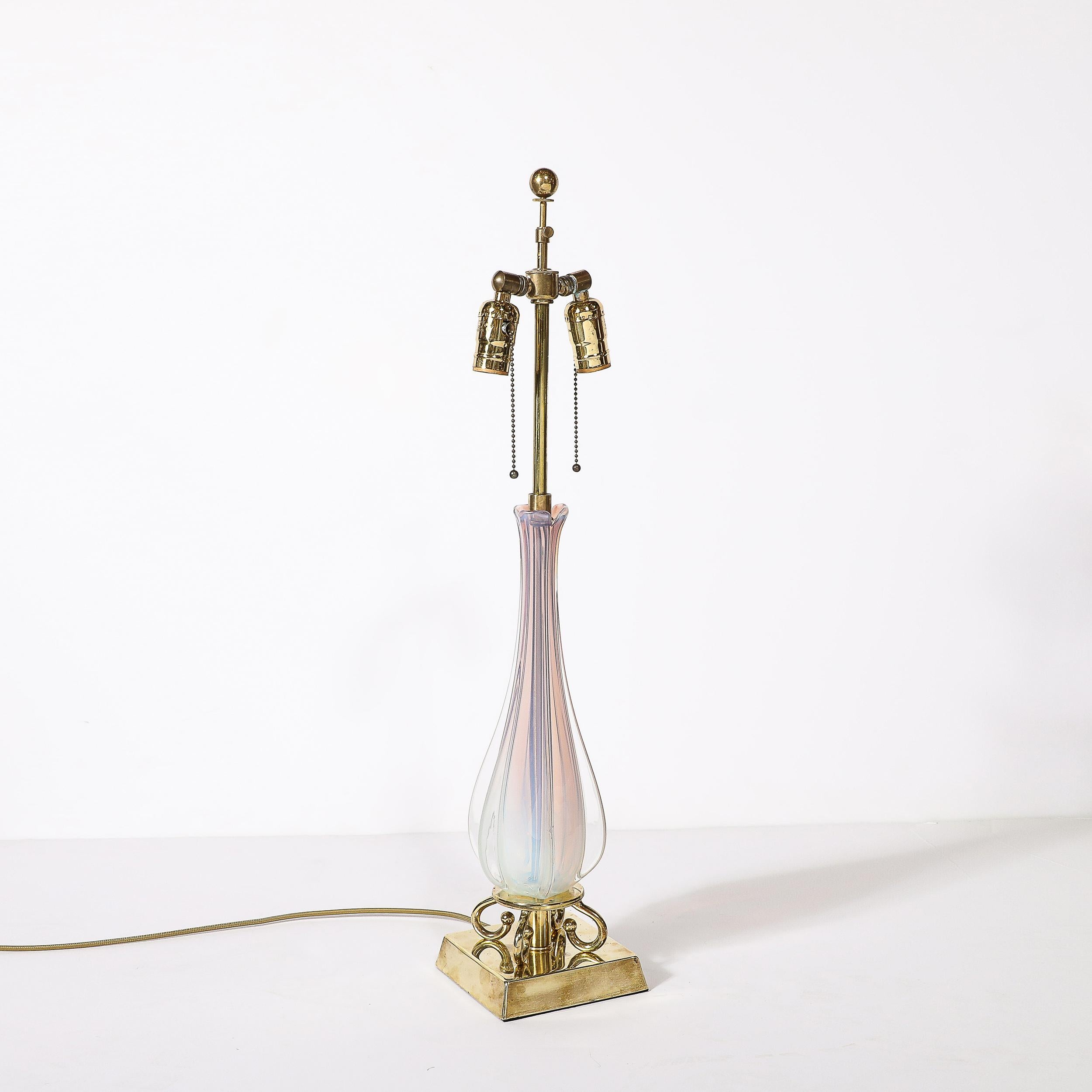 Mid-Century Modernist Hand-Blown Fluted & Opalescent Murano Glass Table Lamps 8