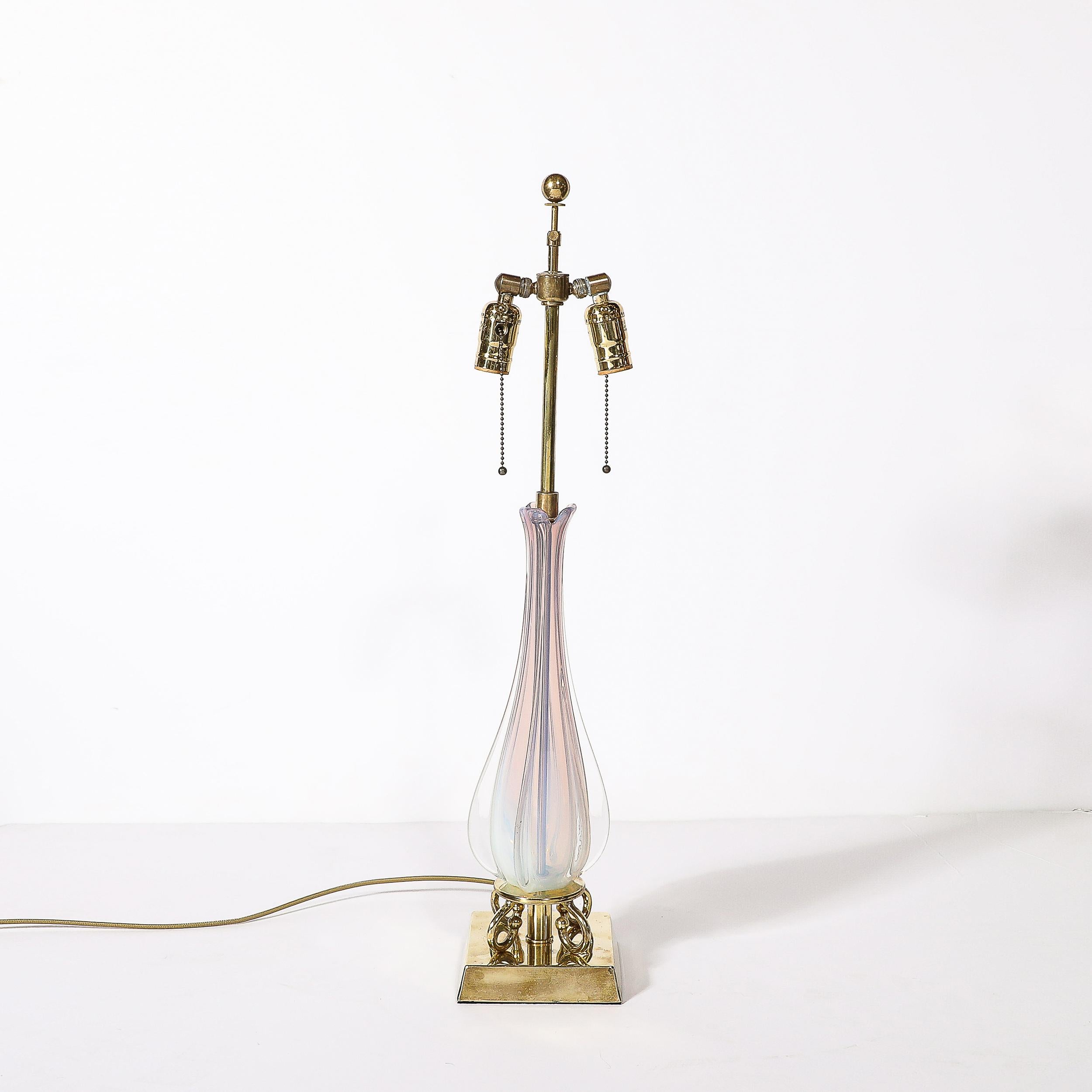Mid-Century Modernist Hand-Blown Fluted & Opalescent Murano Glass Table Lamps 9