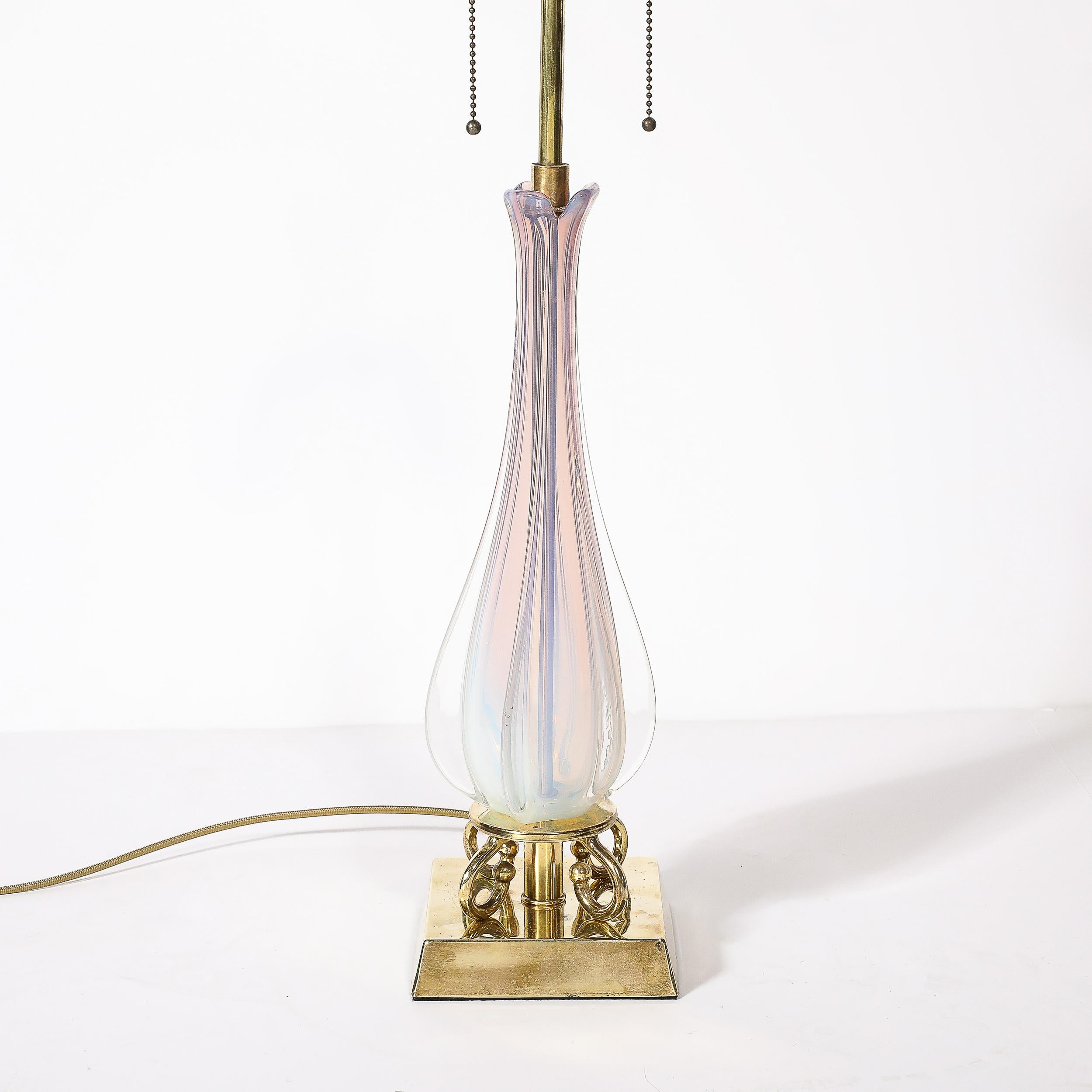 Mid-Century Modernist Hand-Blown Fluted & Opalescent Murano Glass Table Lamps 10
