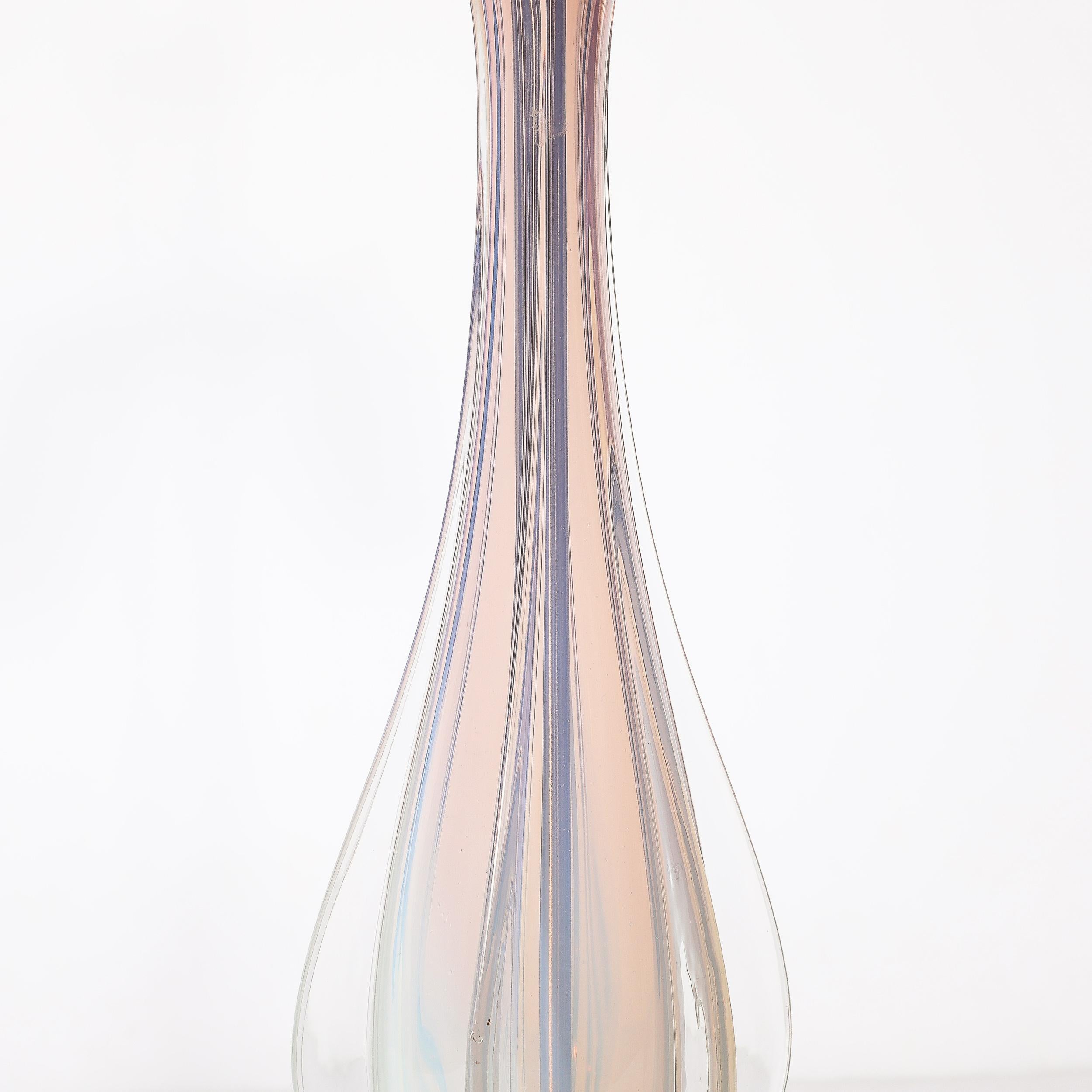 Mid-Century Modernist Hand-Blown Fluted & Opalescent Murano Glass Table Lamps In Excellent Condition In New York, NY