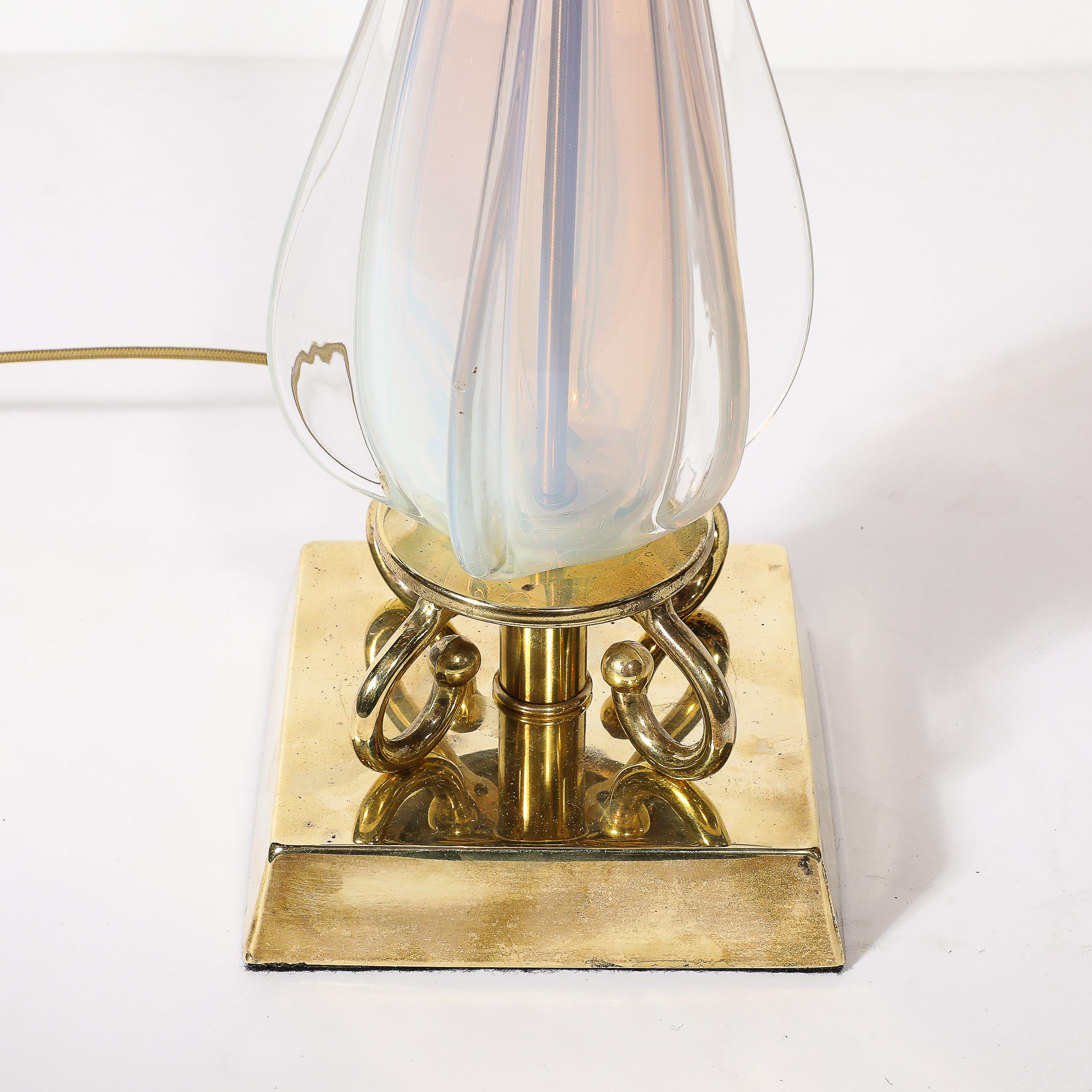 Mid-20th Century Mid-Century Modernist Hand-Blown Fluted & Opalescent Murano Glass Table Lamps