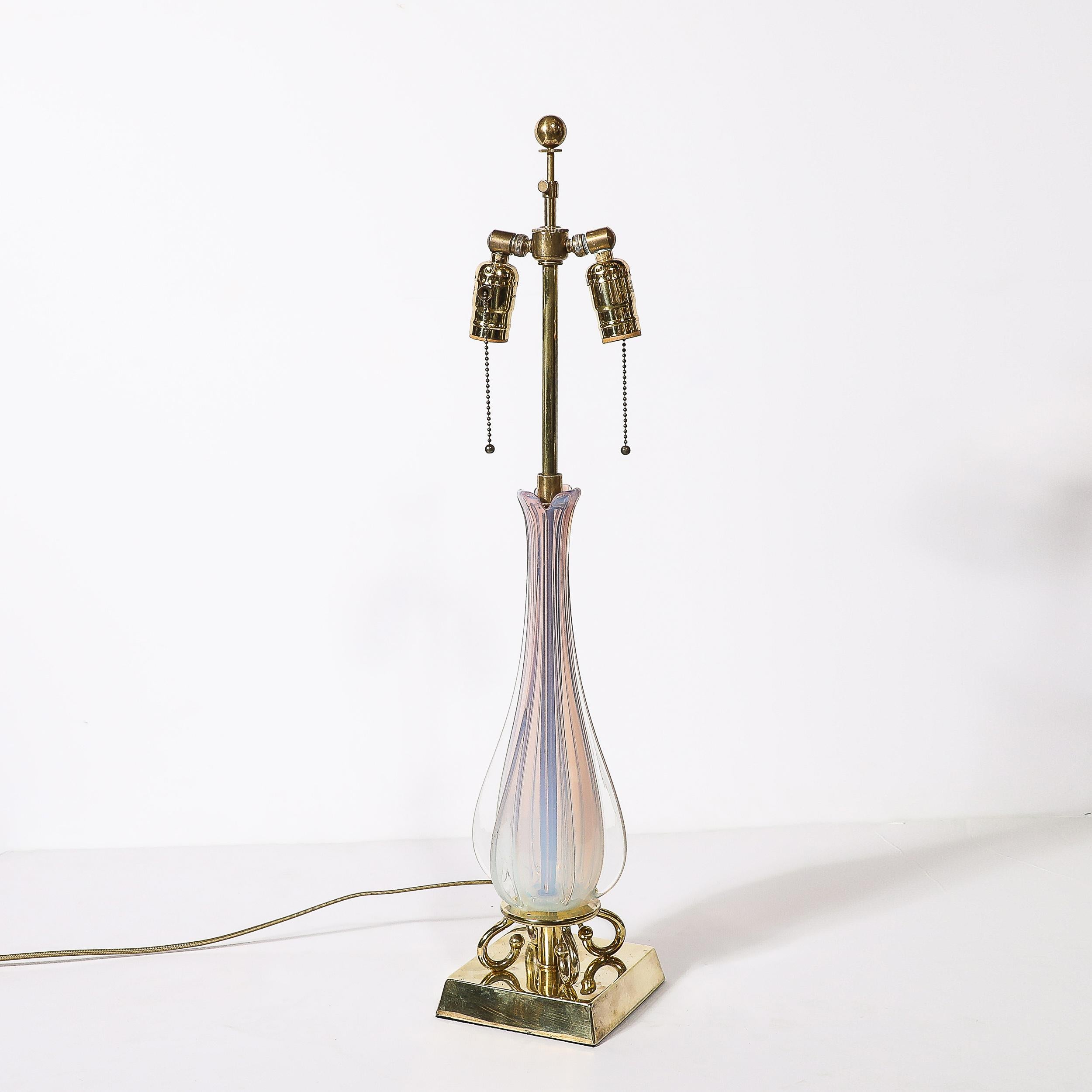 Mid-Century Modernist Hand-Blown Fluted & Opalescent Murano Glass Table Lamps 1
