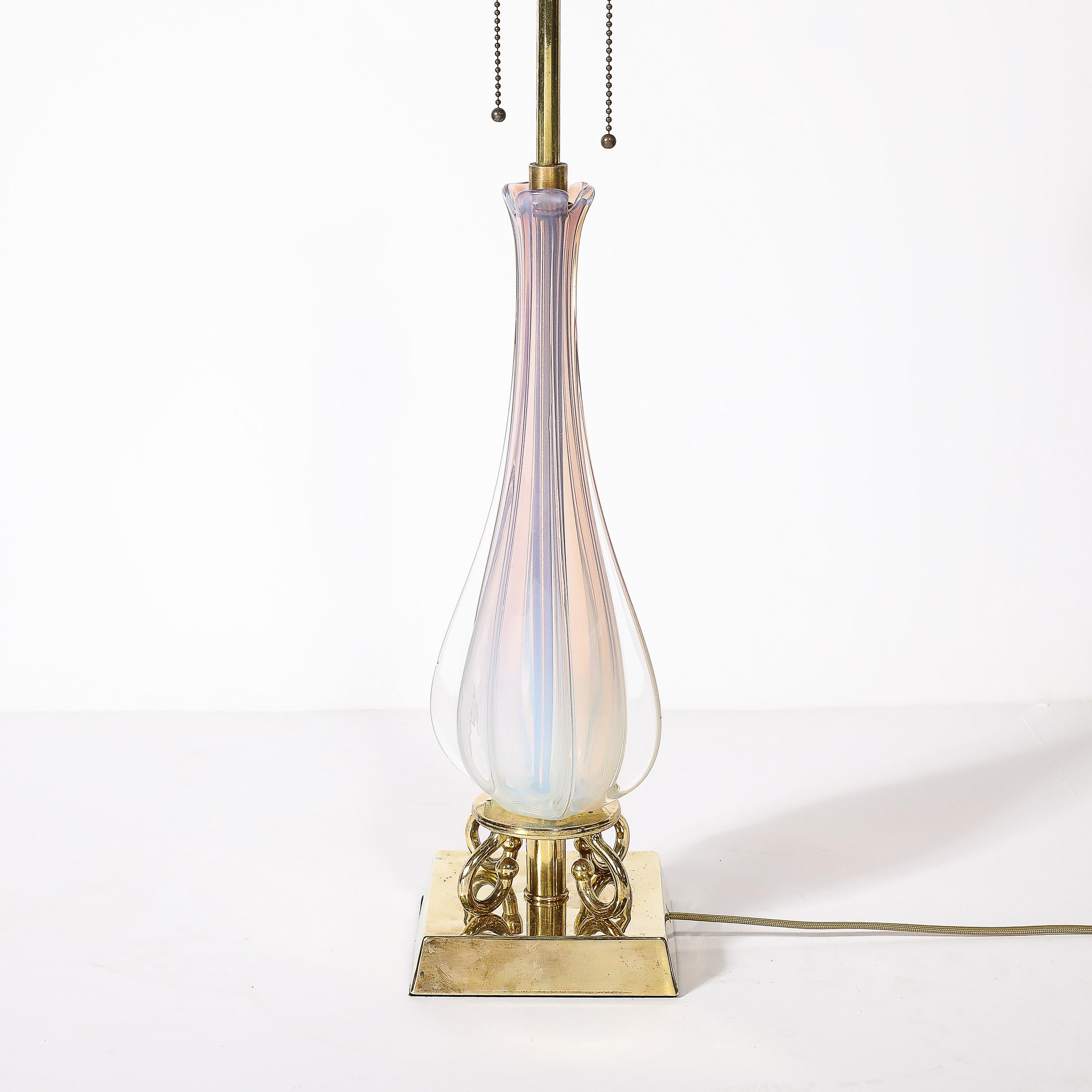Mid-Century Modernist Hand-Blown Fluted & Opalescent Murano Glass Table Lamps 2