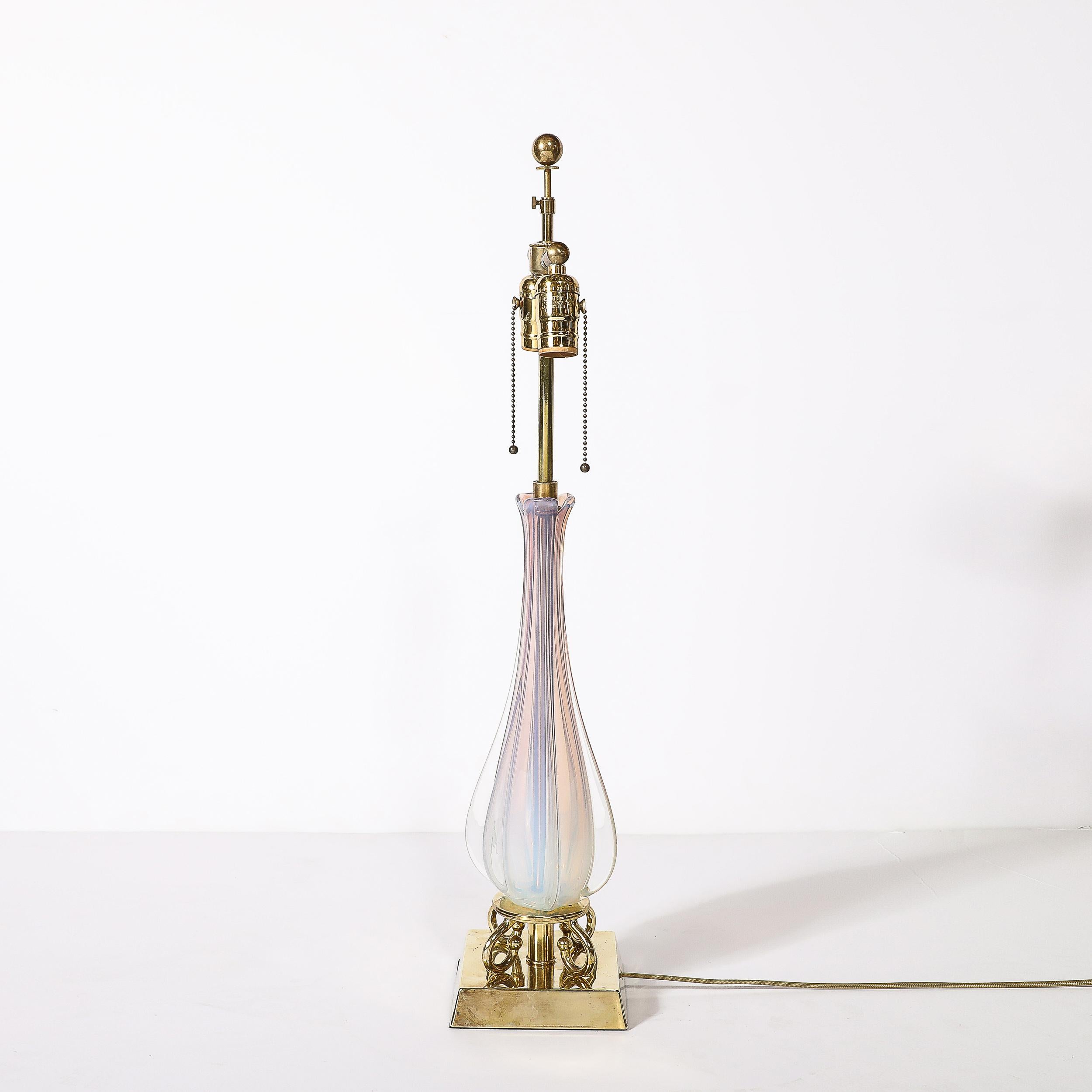 Mid-Century Modernist Hand-Blown Fluted & Opalescent Murano Glass Table Lamps 3