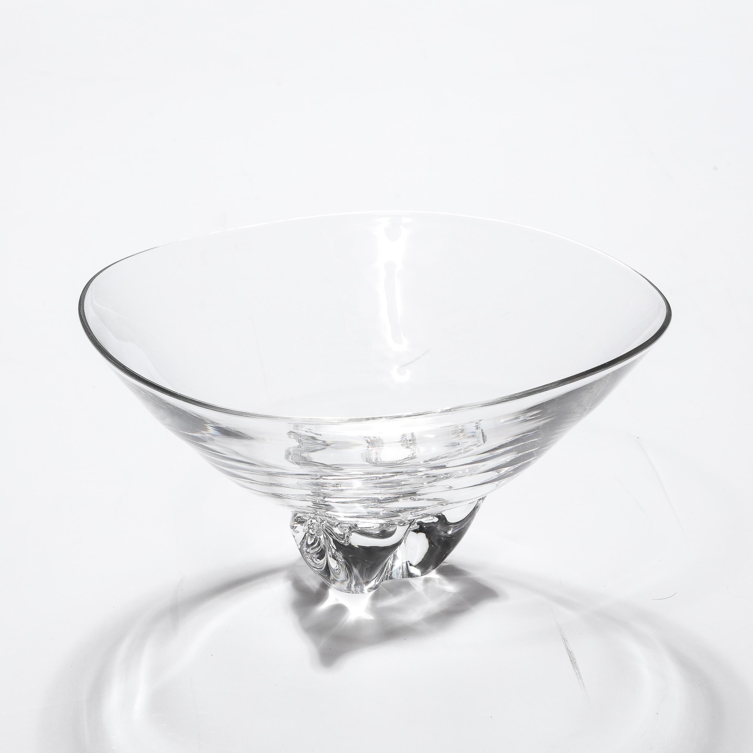 American Mid-Century Modernist Hand-Blown Glass Bowl with Organic Base Signed Steuben For Sale