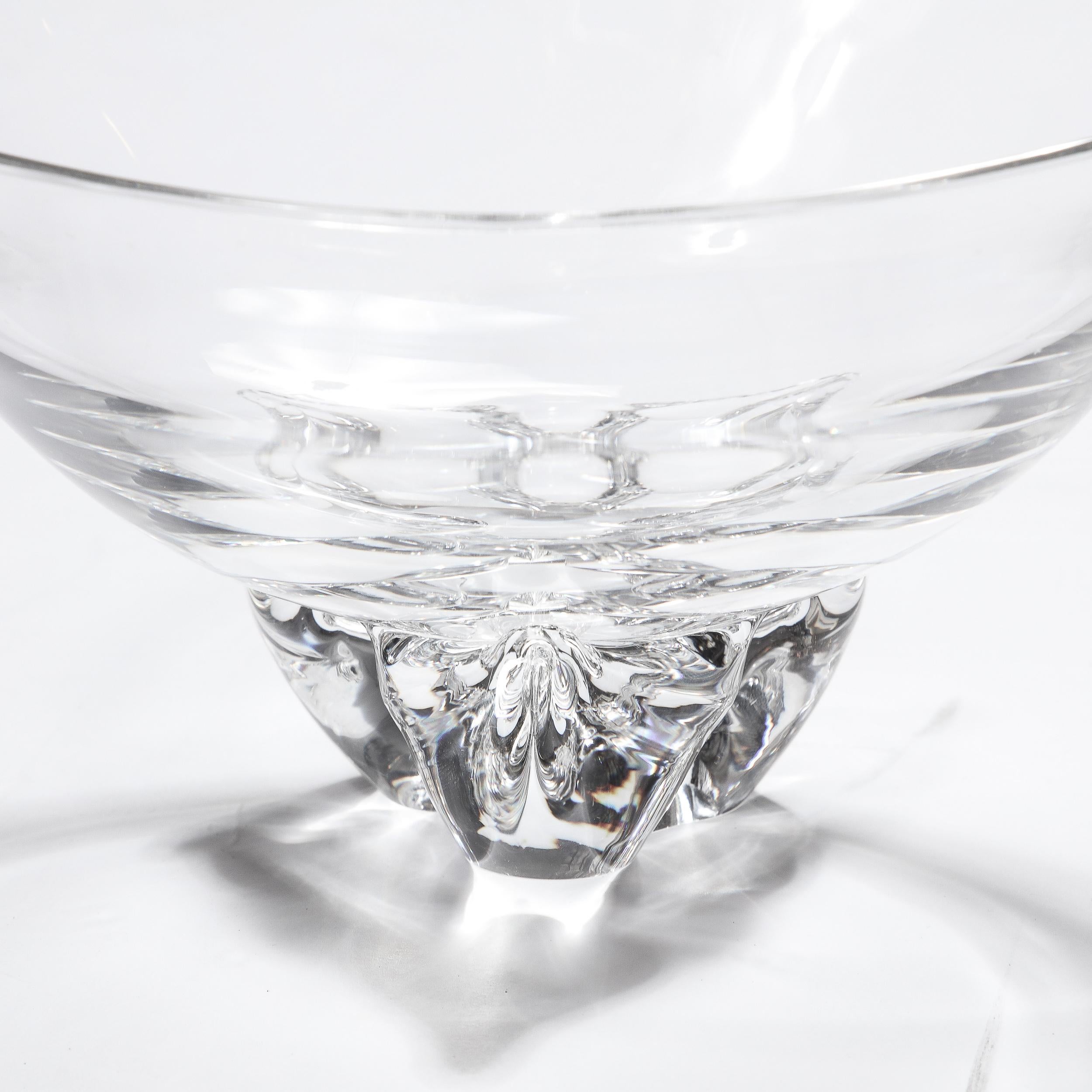 American Mid-Century Modernist Hand-Blown Glass Bowl with Organic Base Signed Steuben For Sale