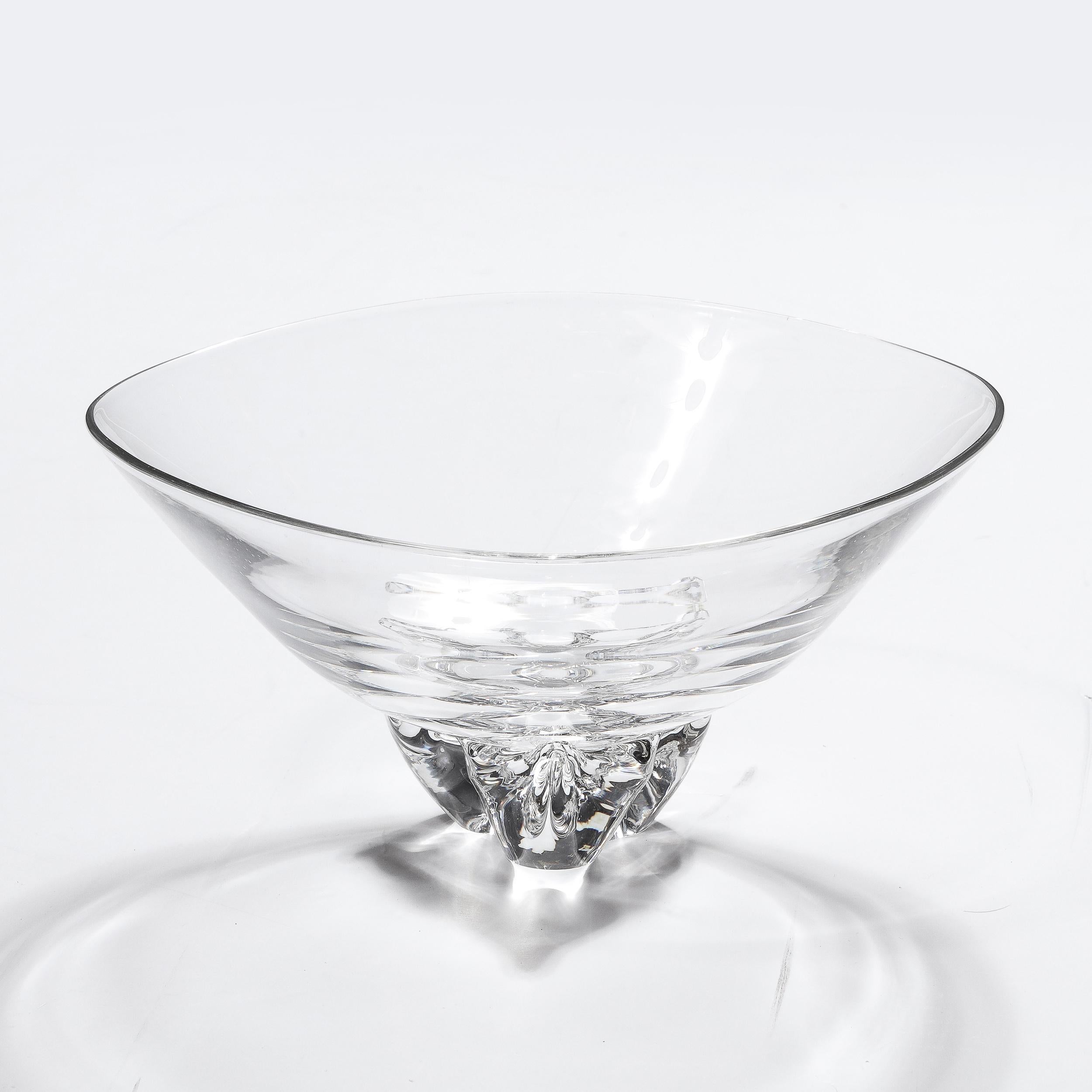 Mid-20th Century Mid-Century Modernist Hand-Blown Glass Bowl with Organic Base Signed Steuben For Sale