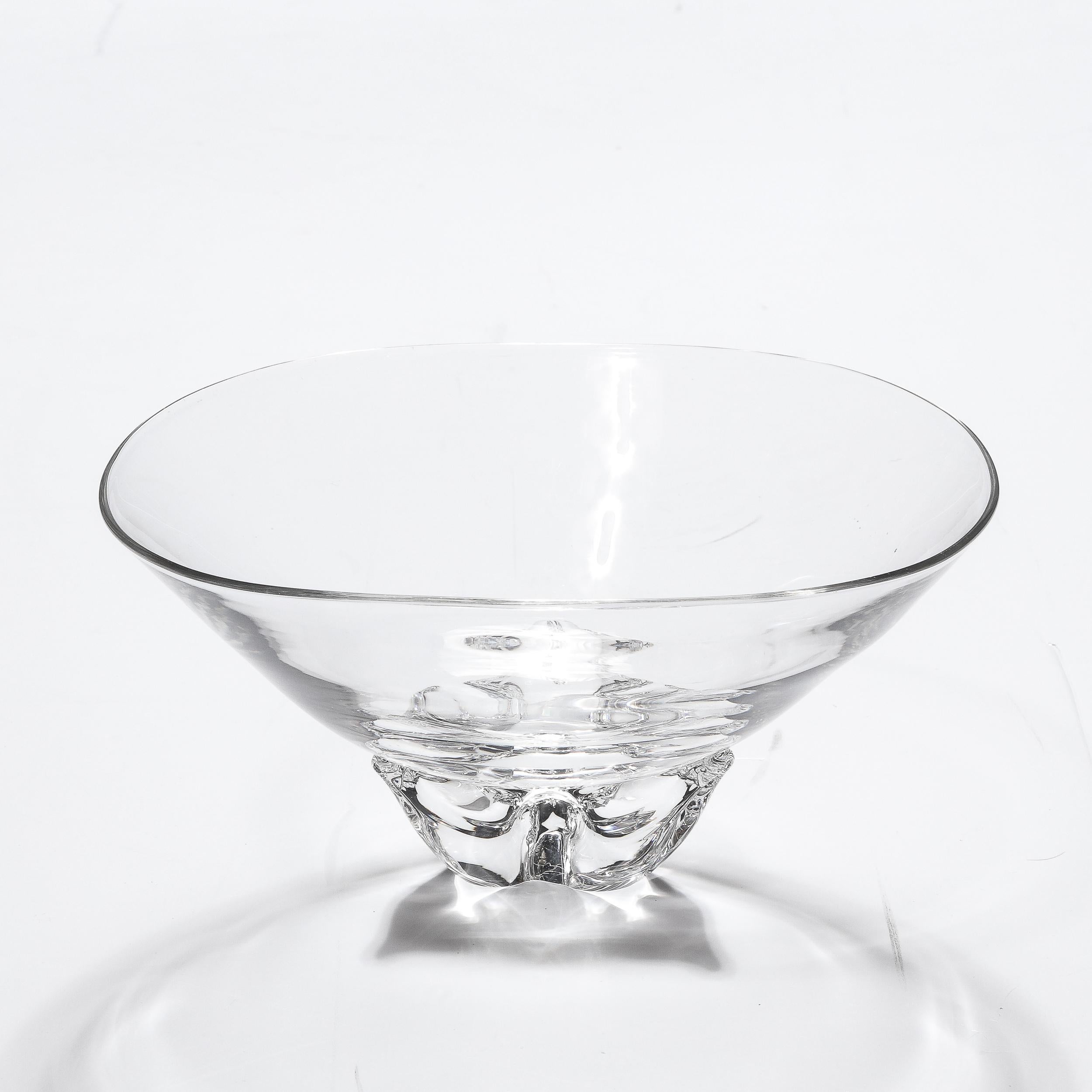 Mid-20th Century Mid-Century Modernist Hand-Blown Glass Bowl with Organic Base Signed Steuben For Sale