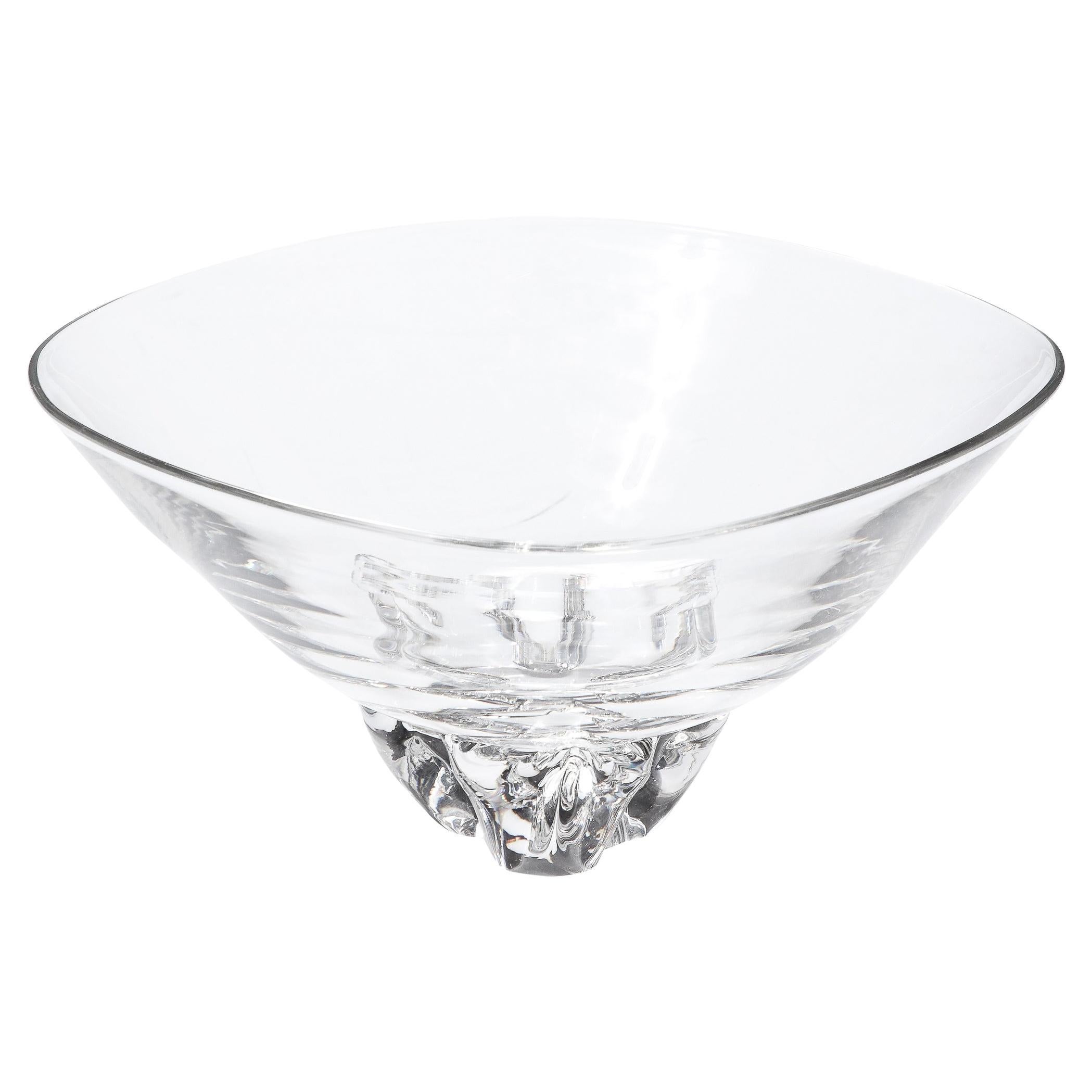 Mid-Century Modernist Hand-Blown Glass Bowl with Organic Base Signed Steuben For Sale