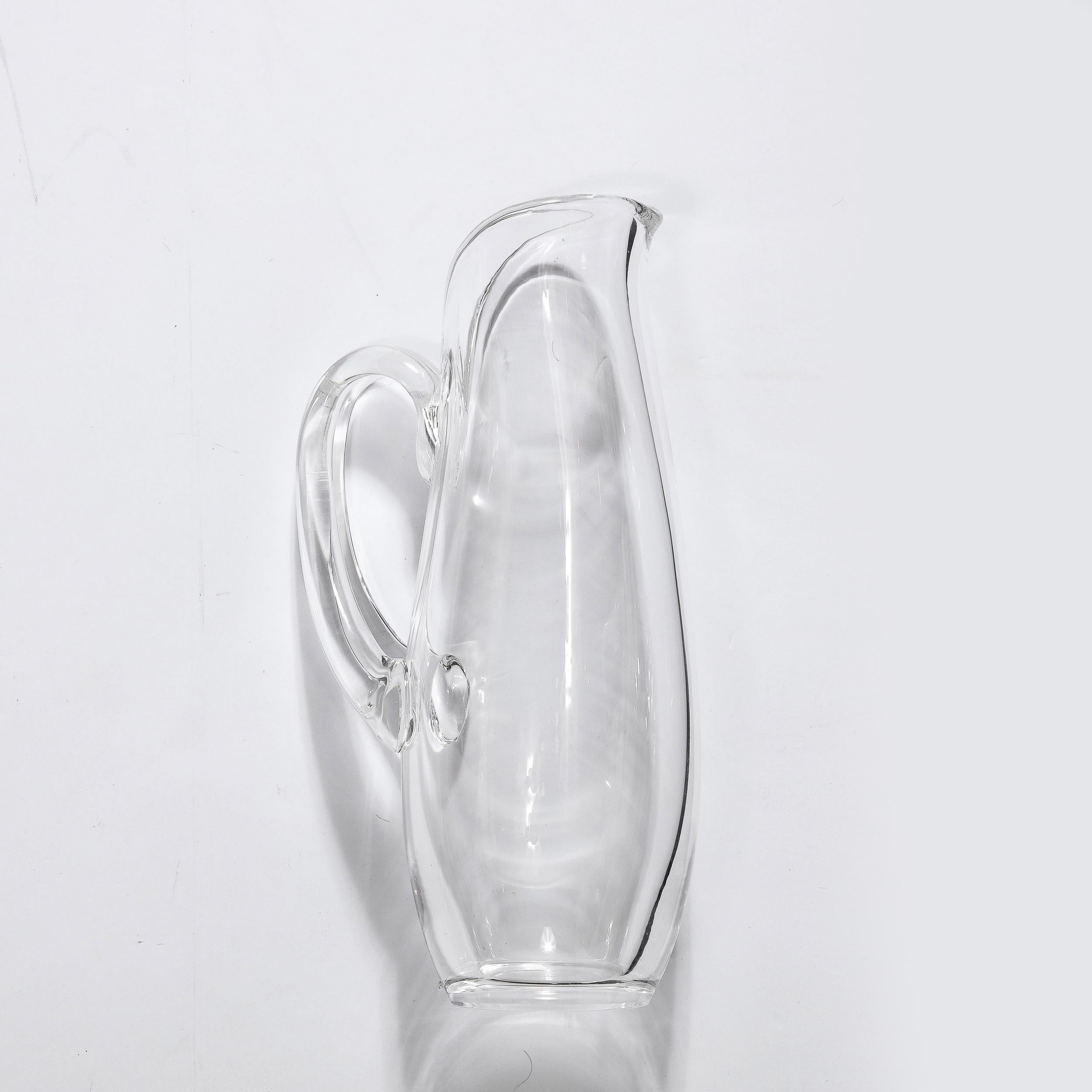 Mid-Century Modernist Hand-Blown Glass Pitcher Signed Steuben 4
