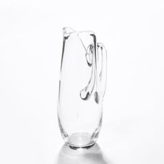 Mid-Century Modernist Hand-Blown Glass Pitcher Signed Steuben