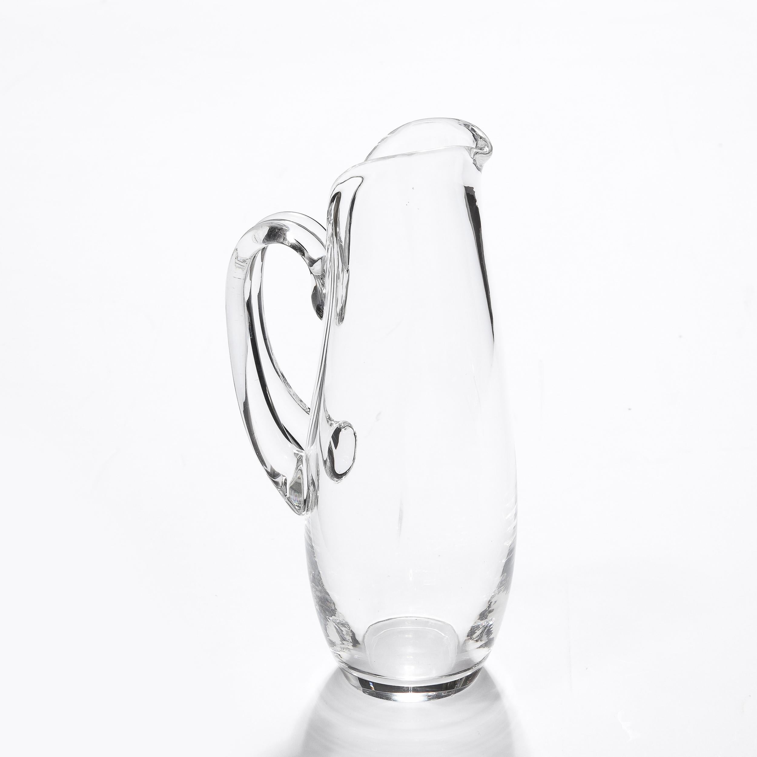 American Mid-Century Modernist Hand-Blown Glass Pitcher Signed Steuben
