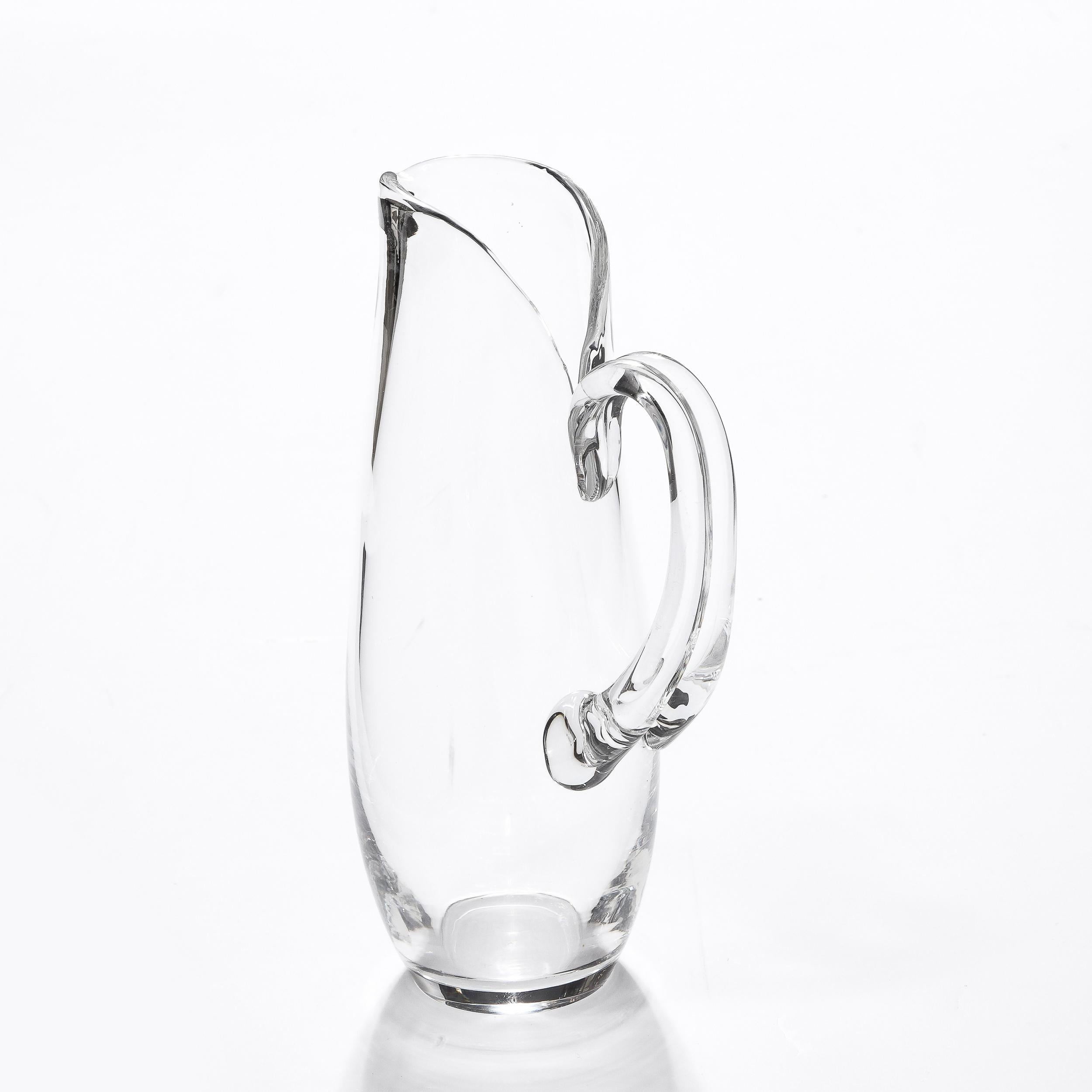 Mid-20th Century Mid-Century Modernist Hand-Blown Glass Pitcher Signed Steuben