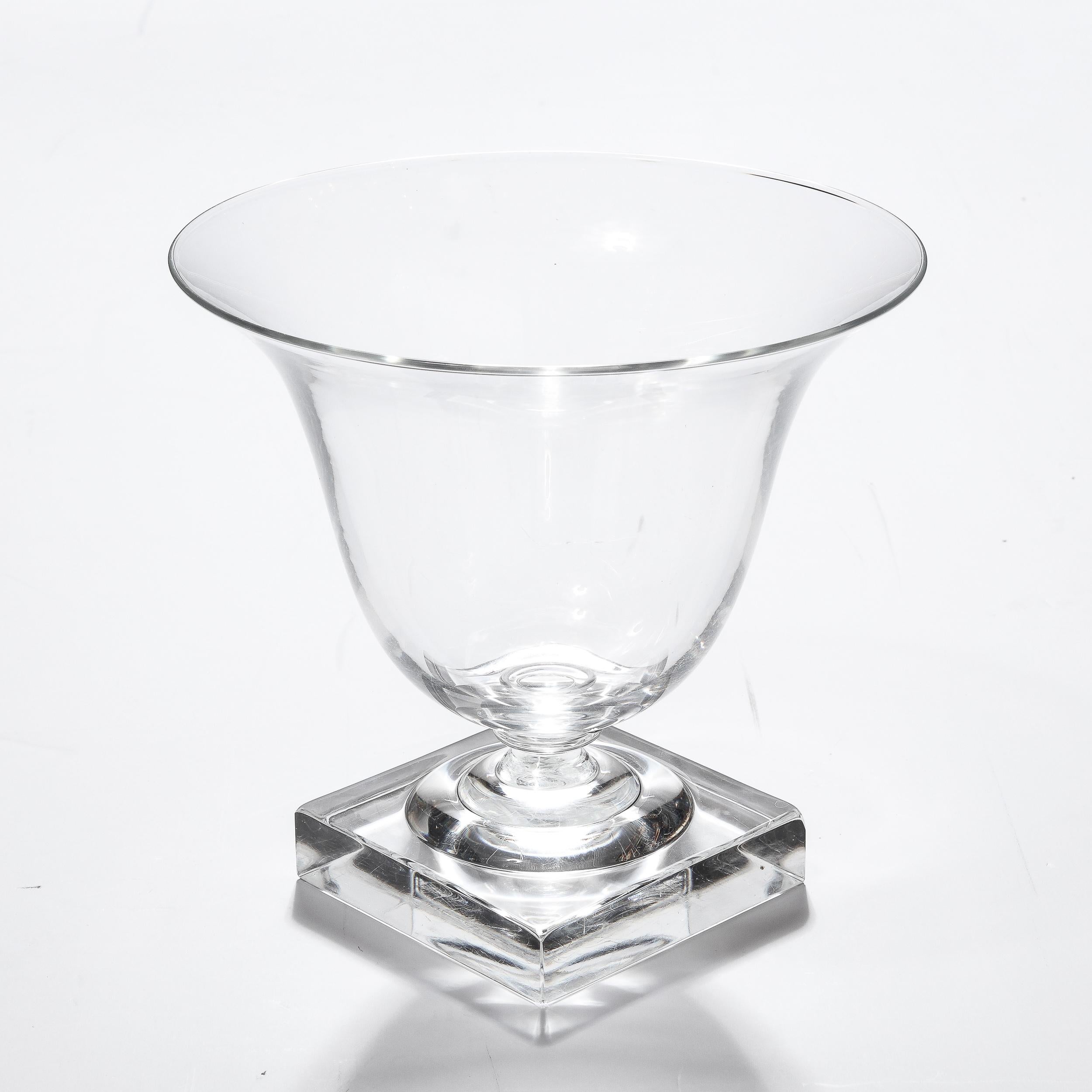 Mid-20th Century Mid-Century Modernist Hand-Blown Glass Vase W/ Square Base Signed Steuben