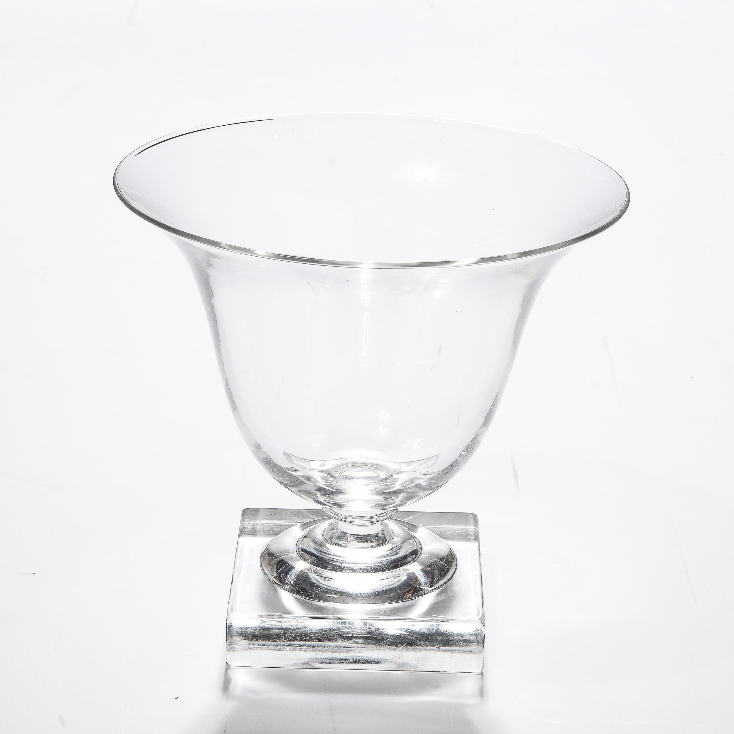 Mid-Century Modernist Hand-Blown Glass Vase W/ Square Base Signed Steuben 1