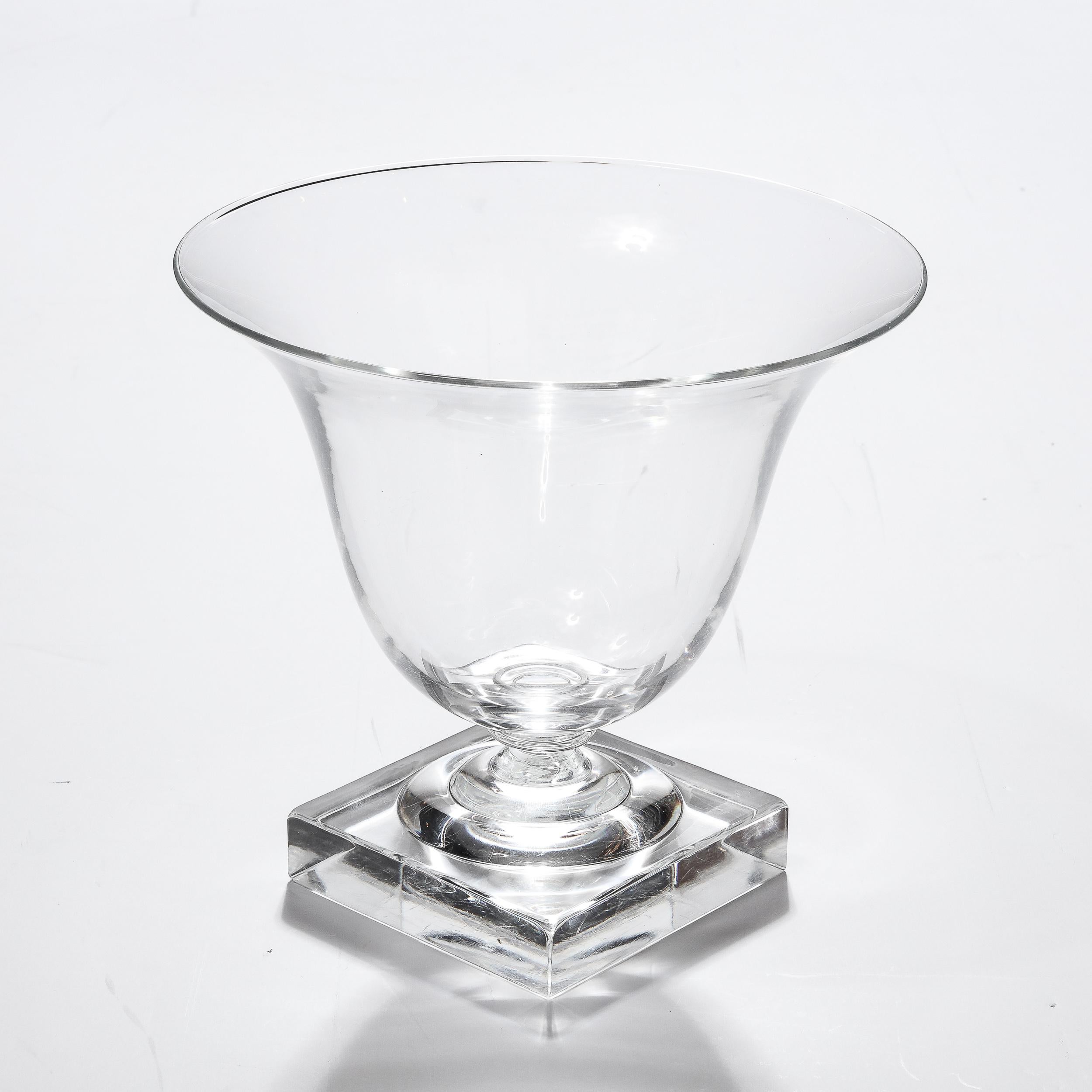 Mid-Century Modernist Hand-Blown Glass Vase W/ Square Base Signed Steuben 2