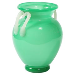 Mid-Century Modernist Hand-Blown Murano Amphora Glass Vase in Jade & White