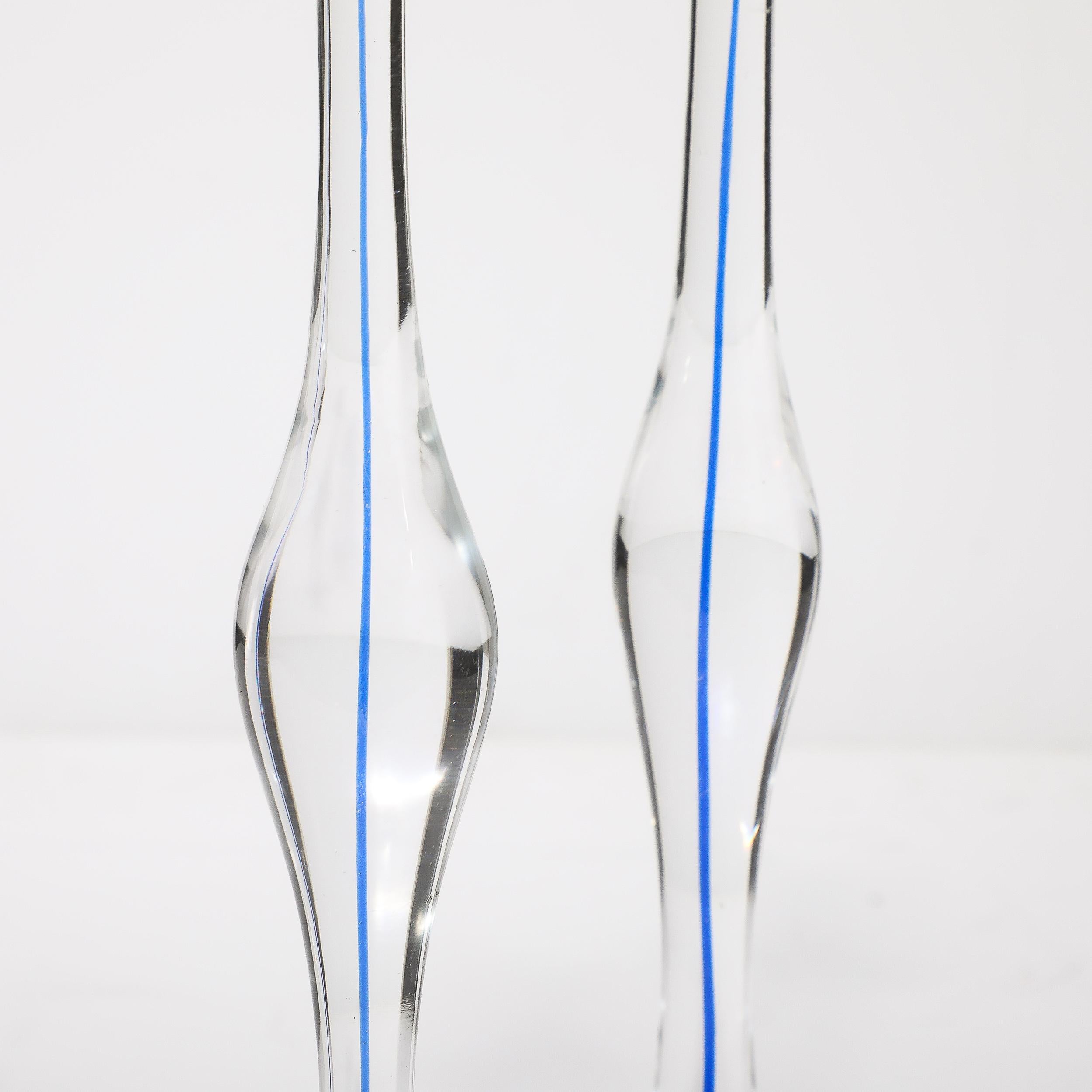Porte-bougies modernistes du milieu du siècle dernier en verre de Murano transparent et cobalt soufflé à la main 4