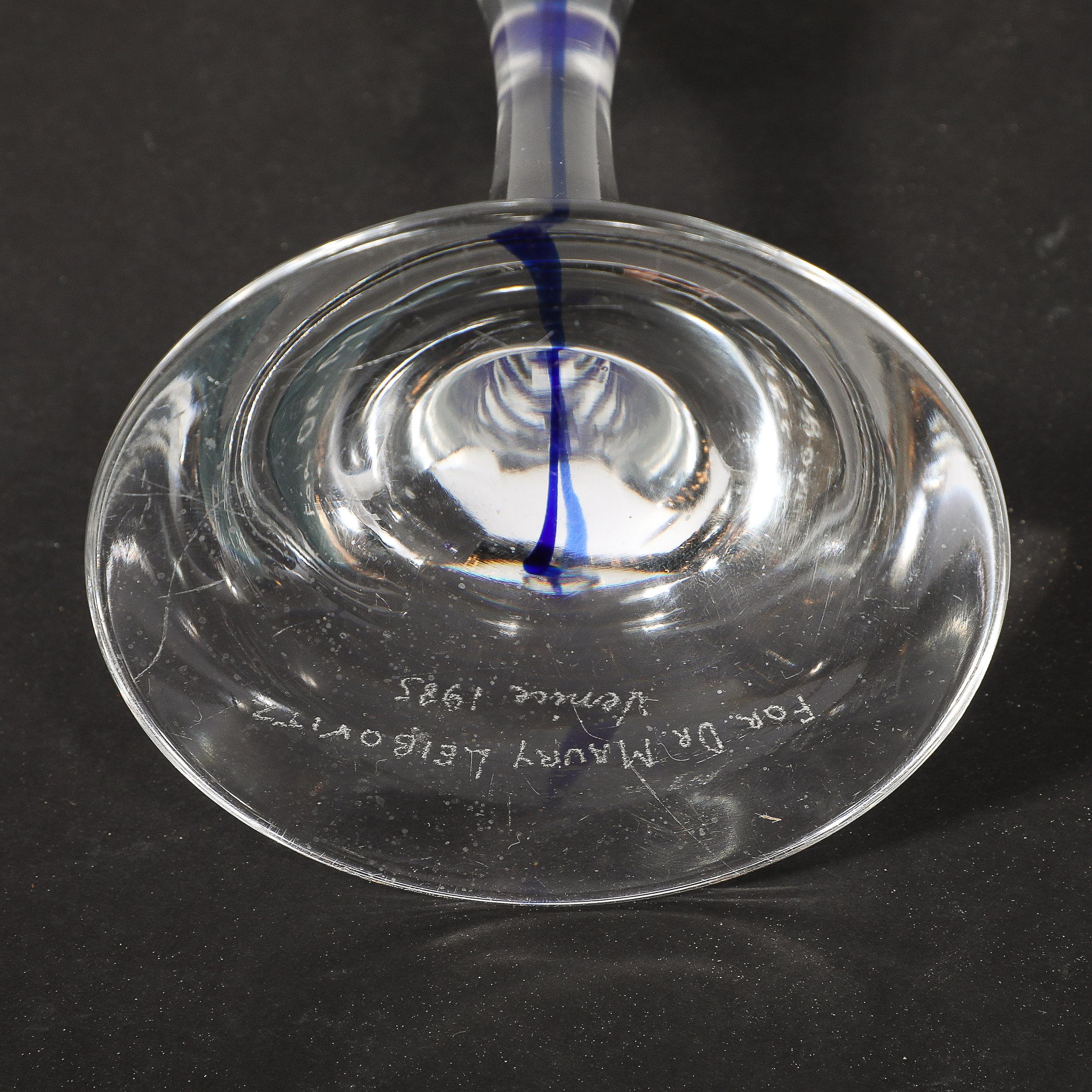 Porte-bougies modernistes du milieu du siècle dernier en verre de Murano transparent et cobalt soufflé à la main 5