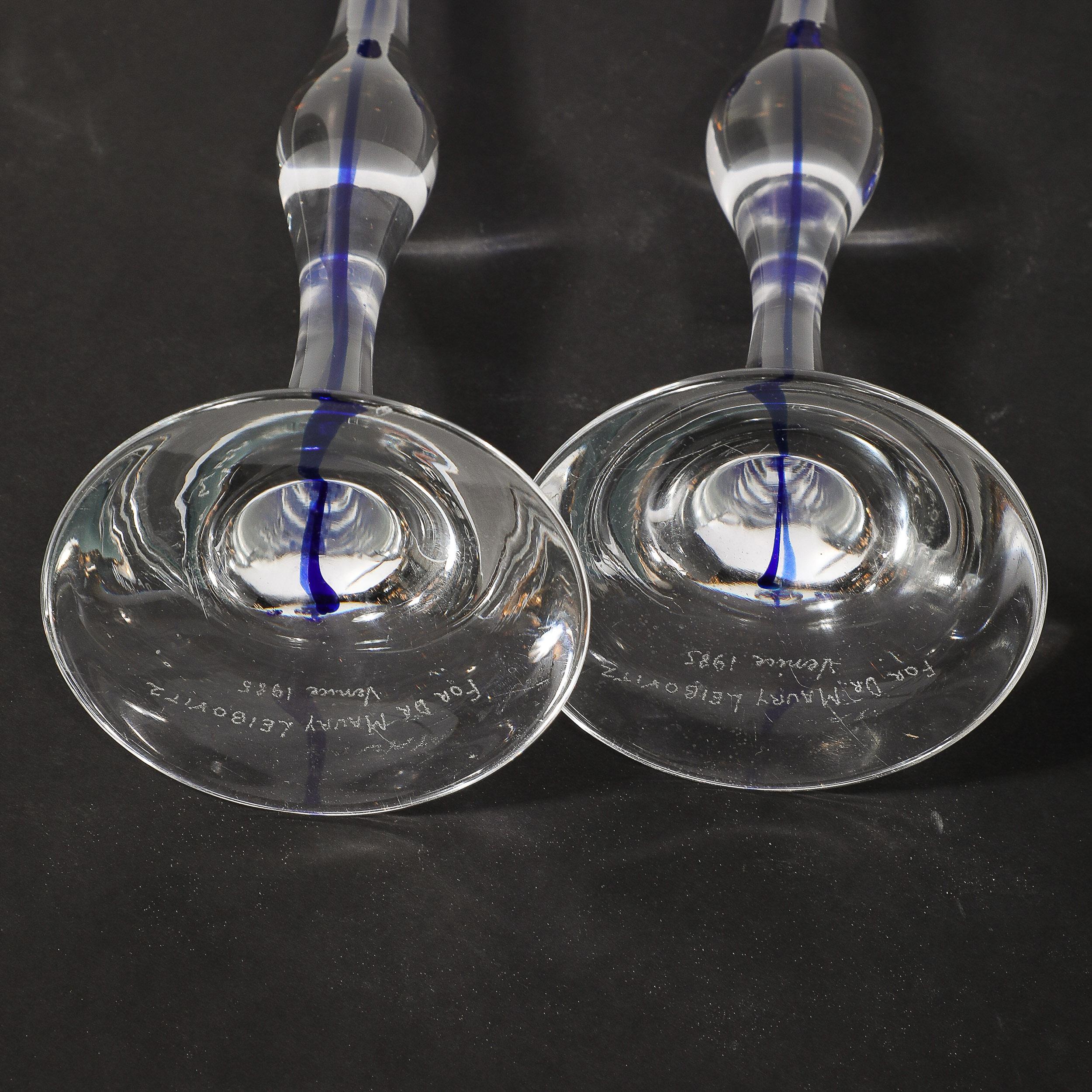 Porte-bougies modernistes du milieu du siècle dernier en verre de Murano transparent et cobalt soufflé à la main 6