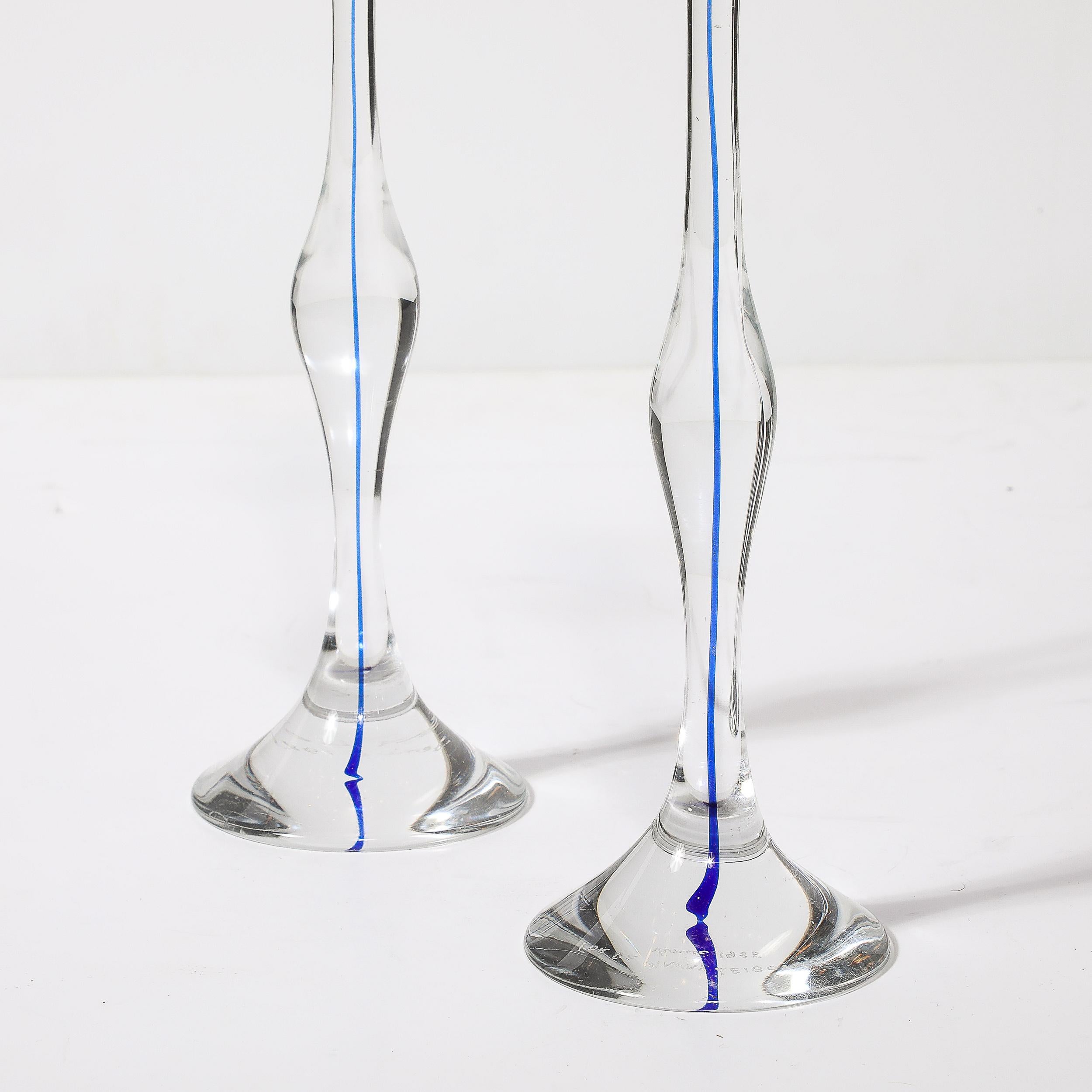 Porte-bougies modernistes du milieu du siècle dernier en verre de Murano transparent et cobalt soufflé à la main Excellent état à New York, NY