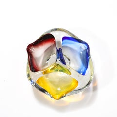 Mid-Century Modernist Hand-Blown Murano Dish/Ashtray in Blue, Yellow & Crimpson