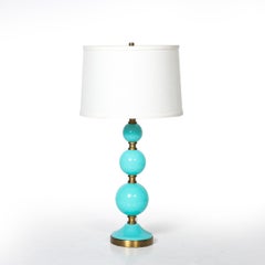 Mid-Century Modernist Hand-Blown Murano Glass Ball Table Lamp in Robins Egg Blue