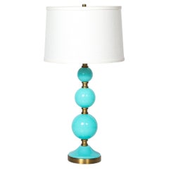 Mid-Century Modernist Hand-Blown Murano Glass Ball Table Lamp in Robins Egg Blue