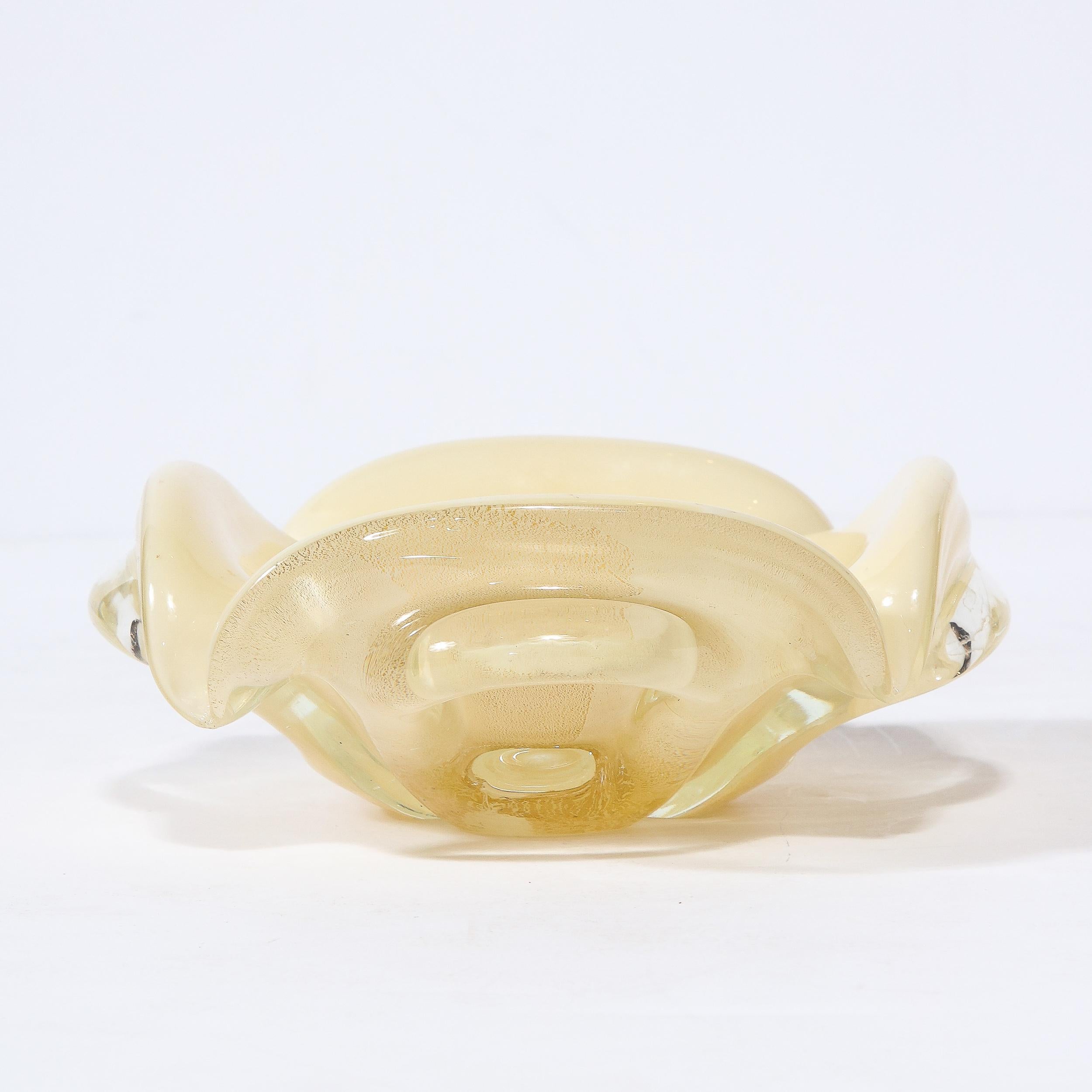 Mid-Century Modernist Hand Blown Murano Glass Bowl in Pearl White and Gold 5