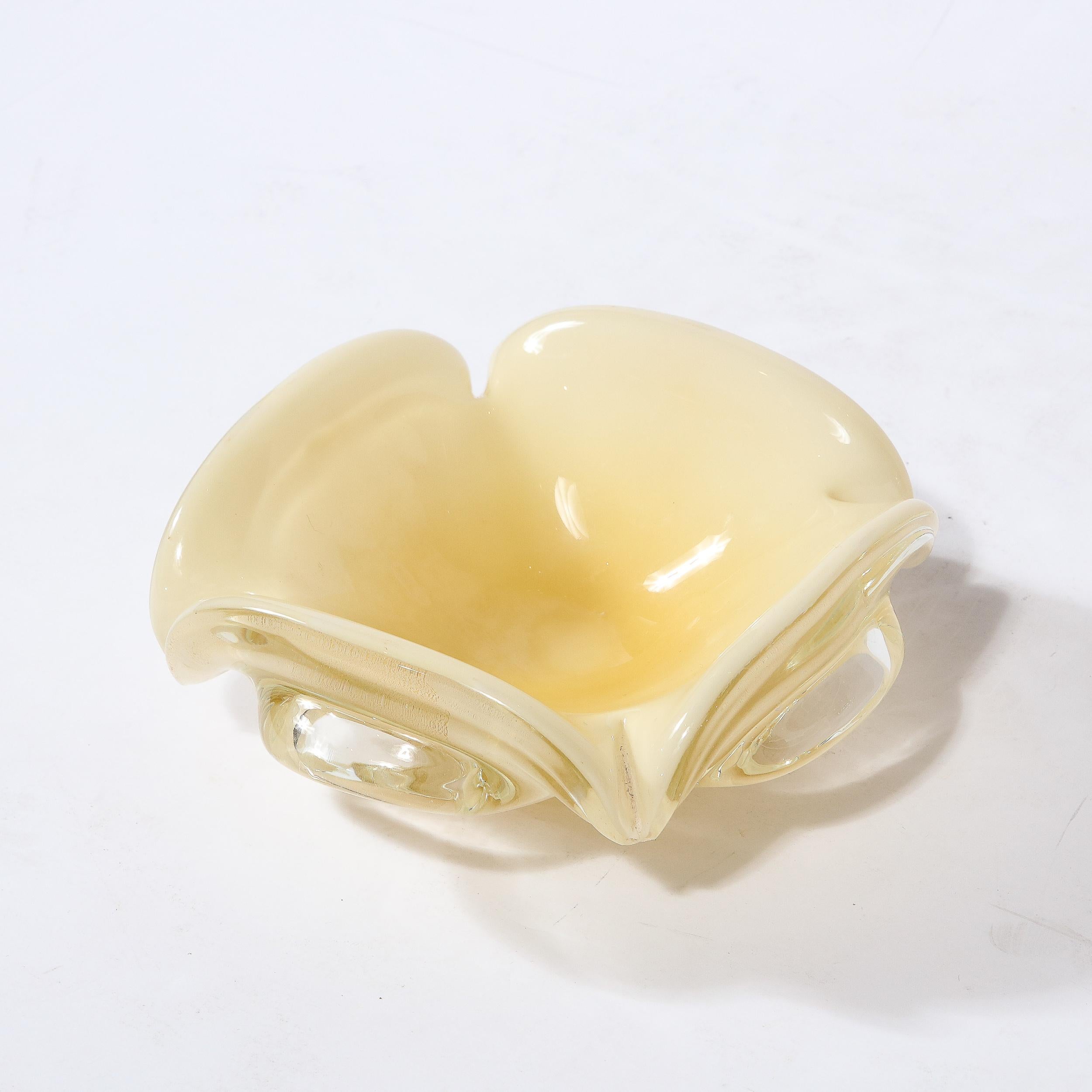 Mid-Century Modernist Hand Blown Murano Glass Bowl in Pearl White and Gold 6
